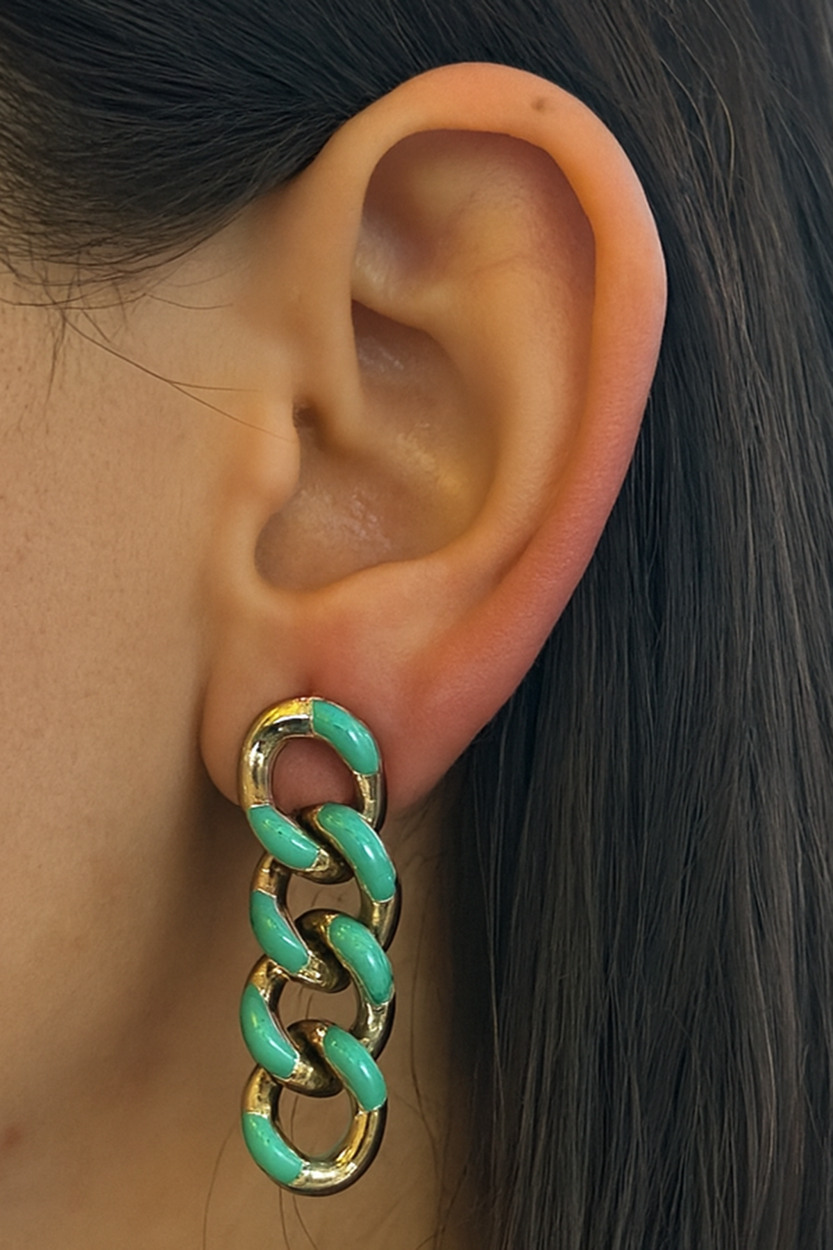 Gümüş Renk Zincir Detaylı Çelik Küpe (Çift)