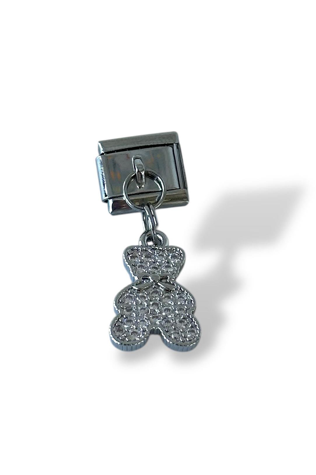 Gümüş Renk Ayıcık Figürlü Taş Detaylı Çelik Nomination Charm (Tek)