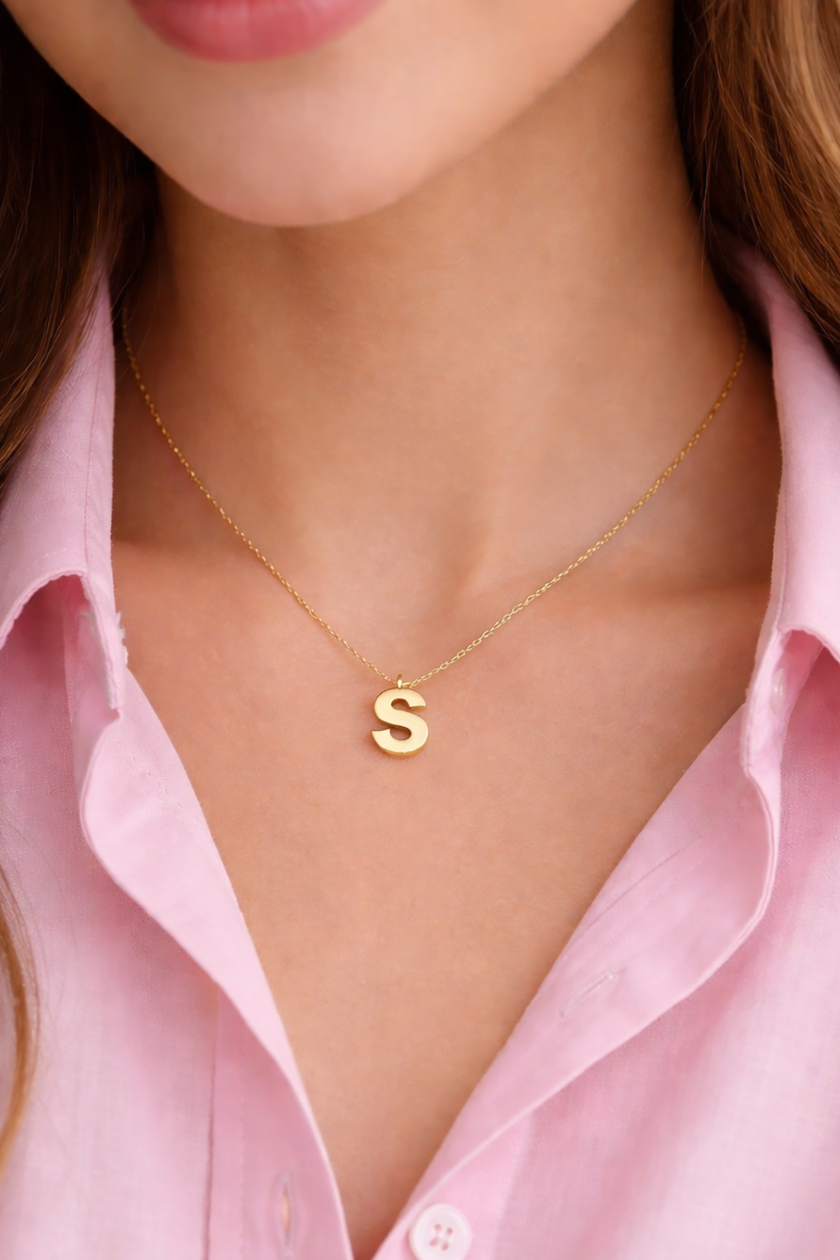 Altın Renk S Harf Çelik Kolye