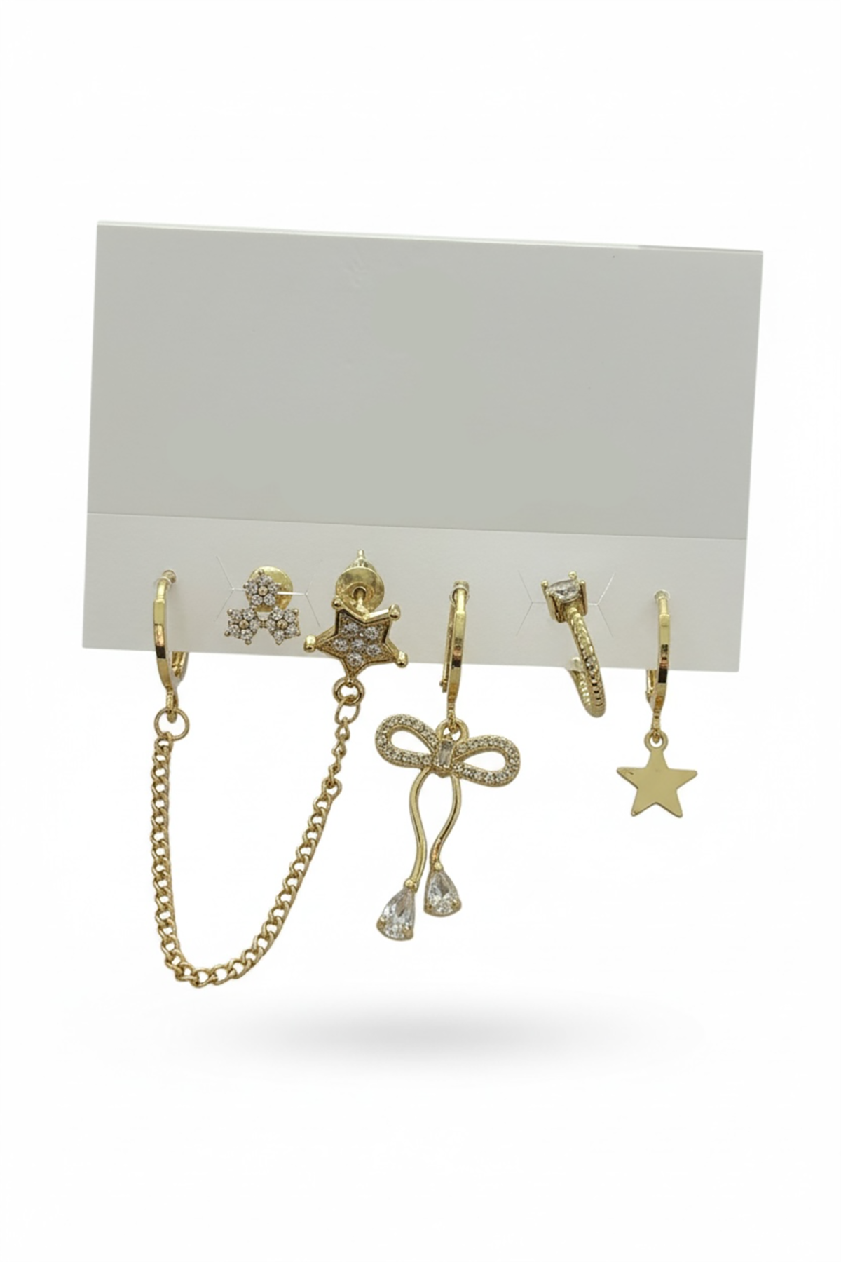 6'lı Altın Renk Taş Detaylı Küpe Set