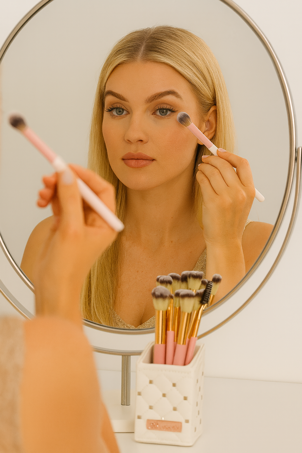 Beyaz Renk Profesyonel 13'lü Standlı Makyaj Fırça Seti