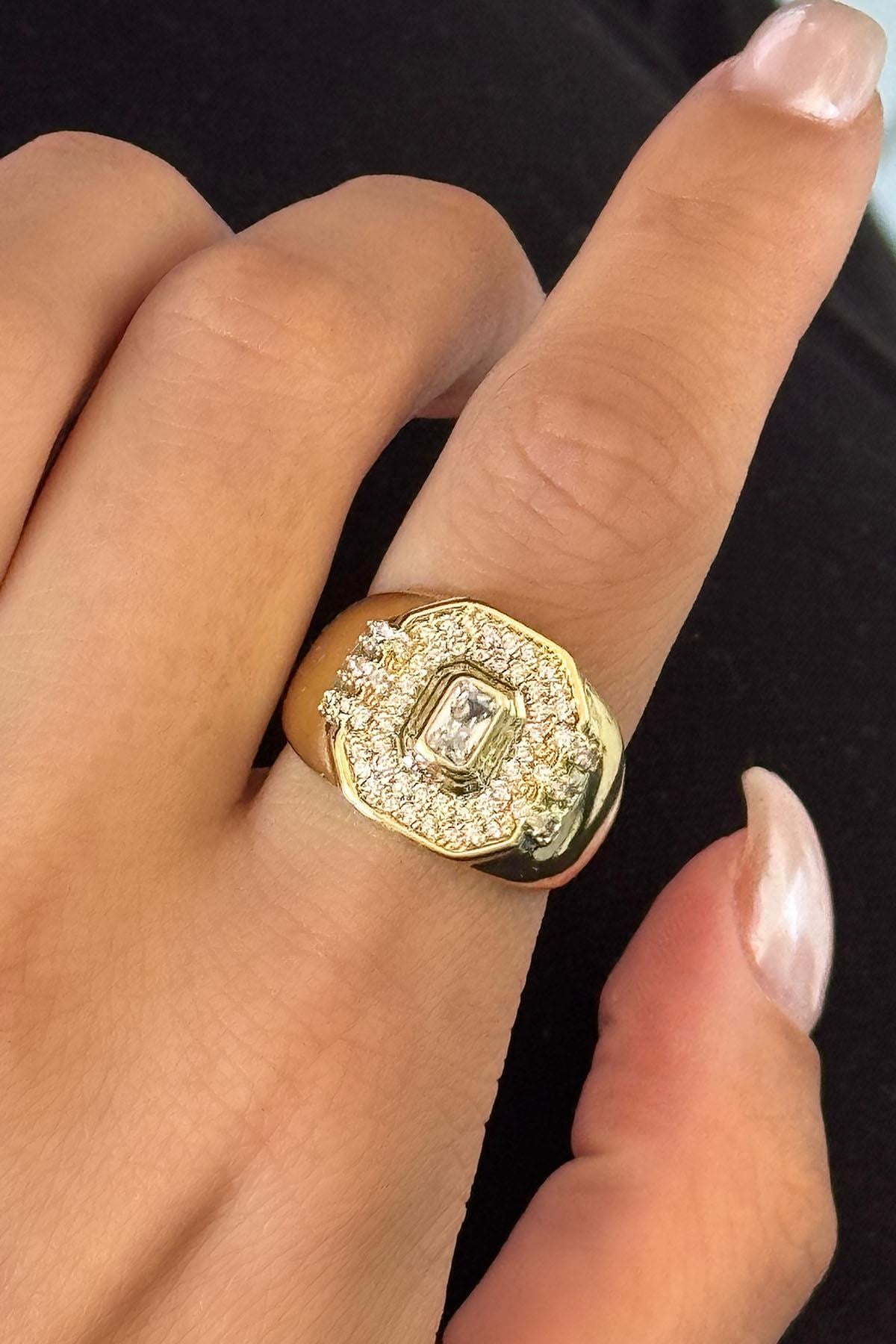 Altın Renk Taş Detaylı Ayarlanabilir YSX Yüzük