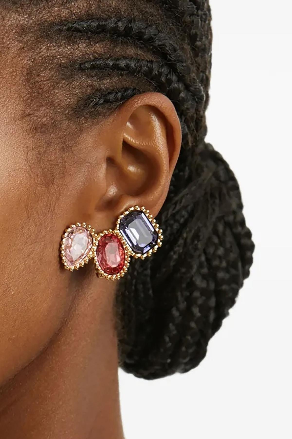 Karışık Renk Taş Detaylı Küpe (Çift)