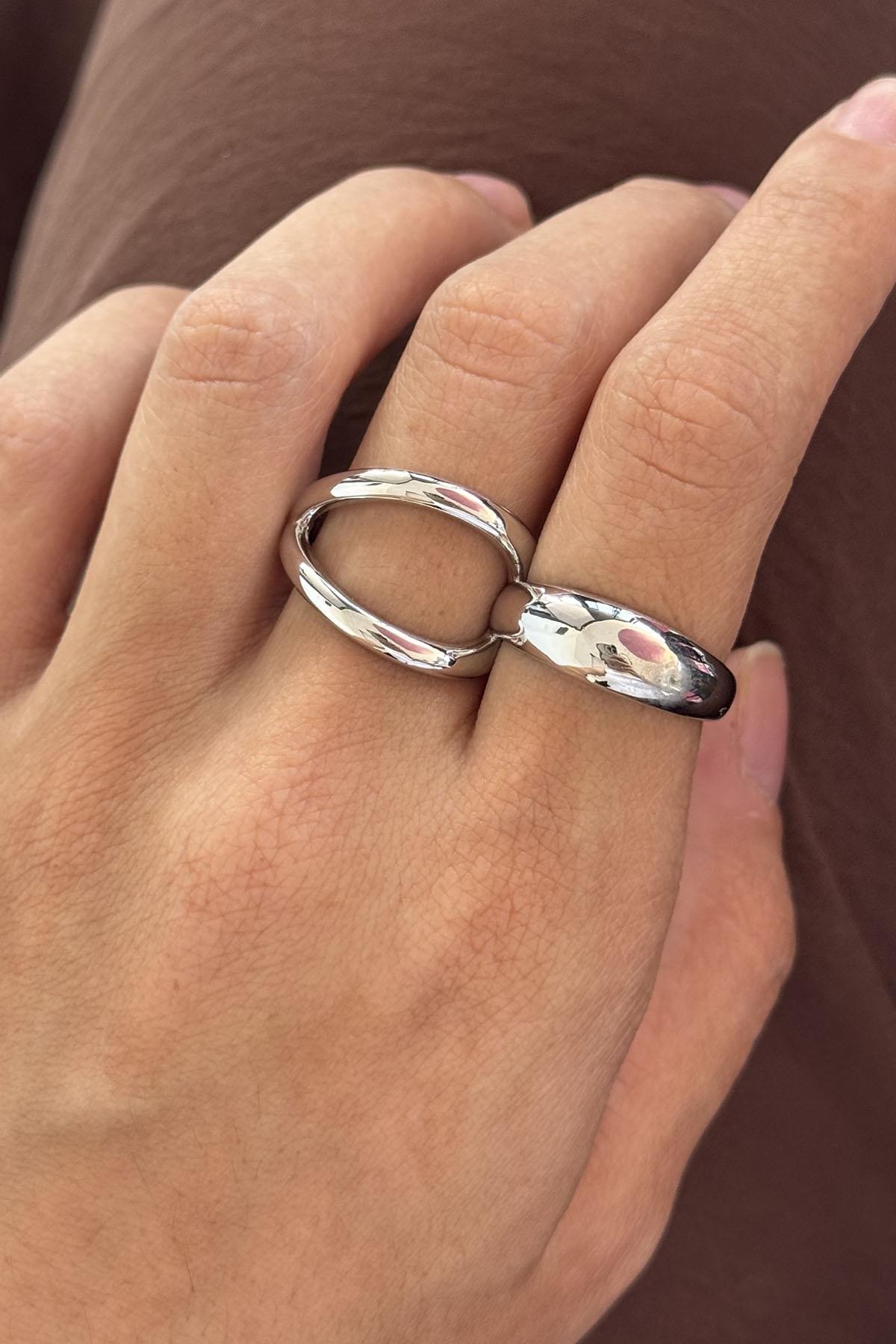 Gümüş Renk İkili Ayarlanabilir Tasarım Yüzük