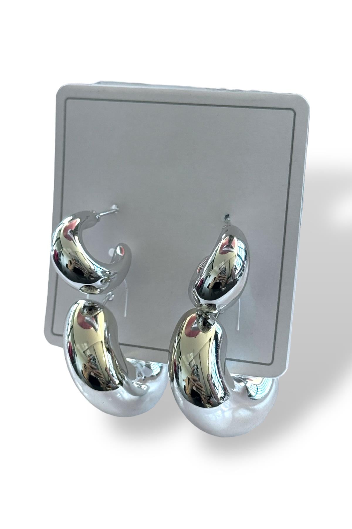 Gümüş Renk 4'lü Halka Küpe Set