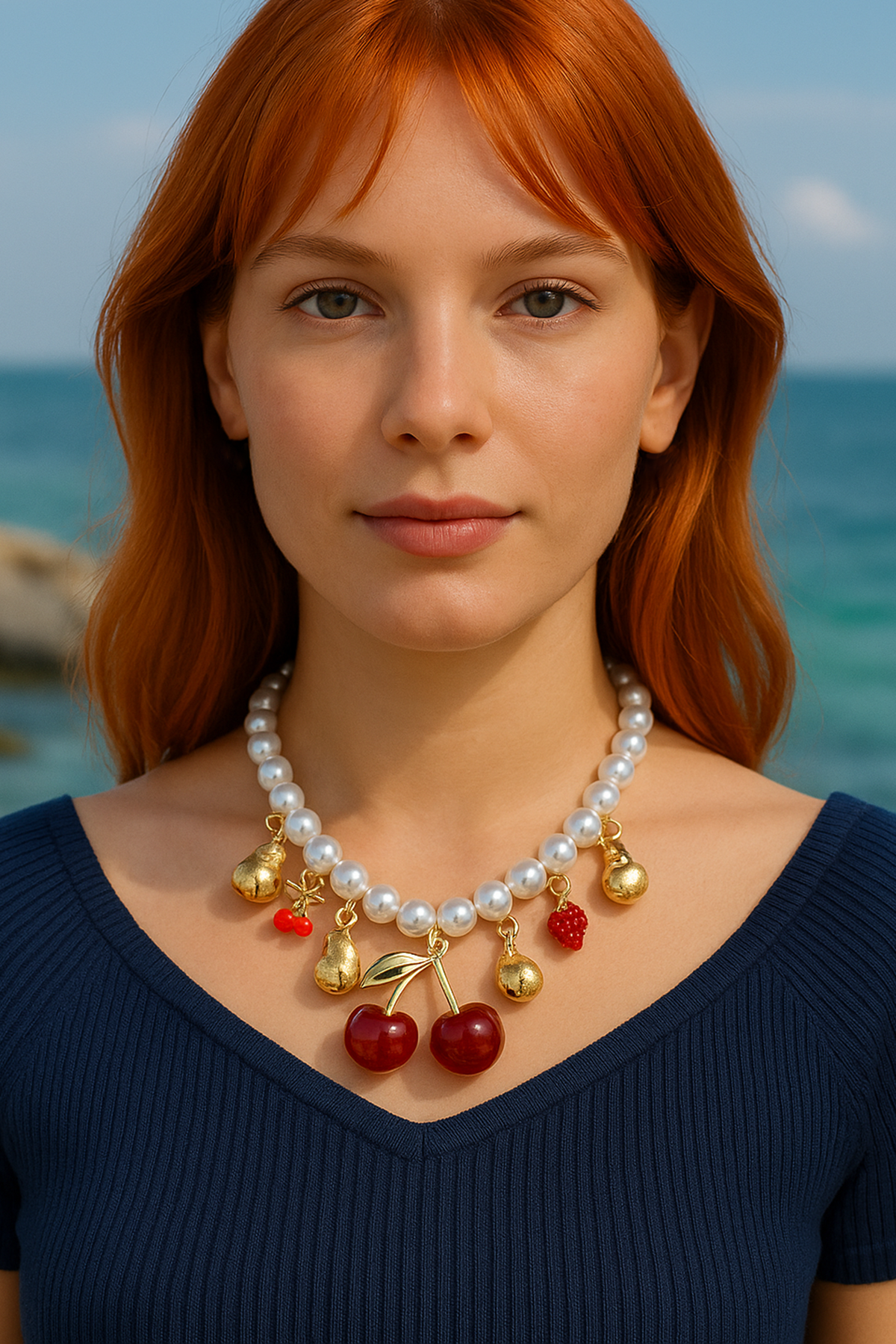 Altın Renk Charmlı Figürlü İnci Detaylı Tasarım Kolye