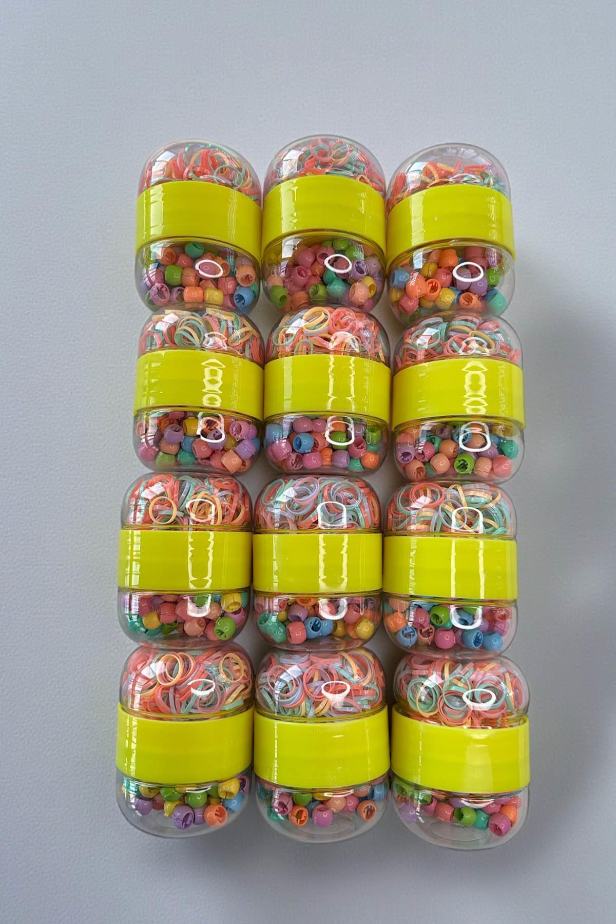 12'li Karışık Renk Lastik Ve Boncuk  Toka Set