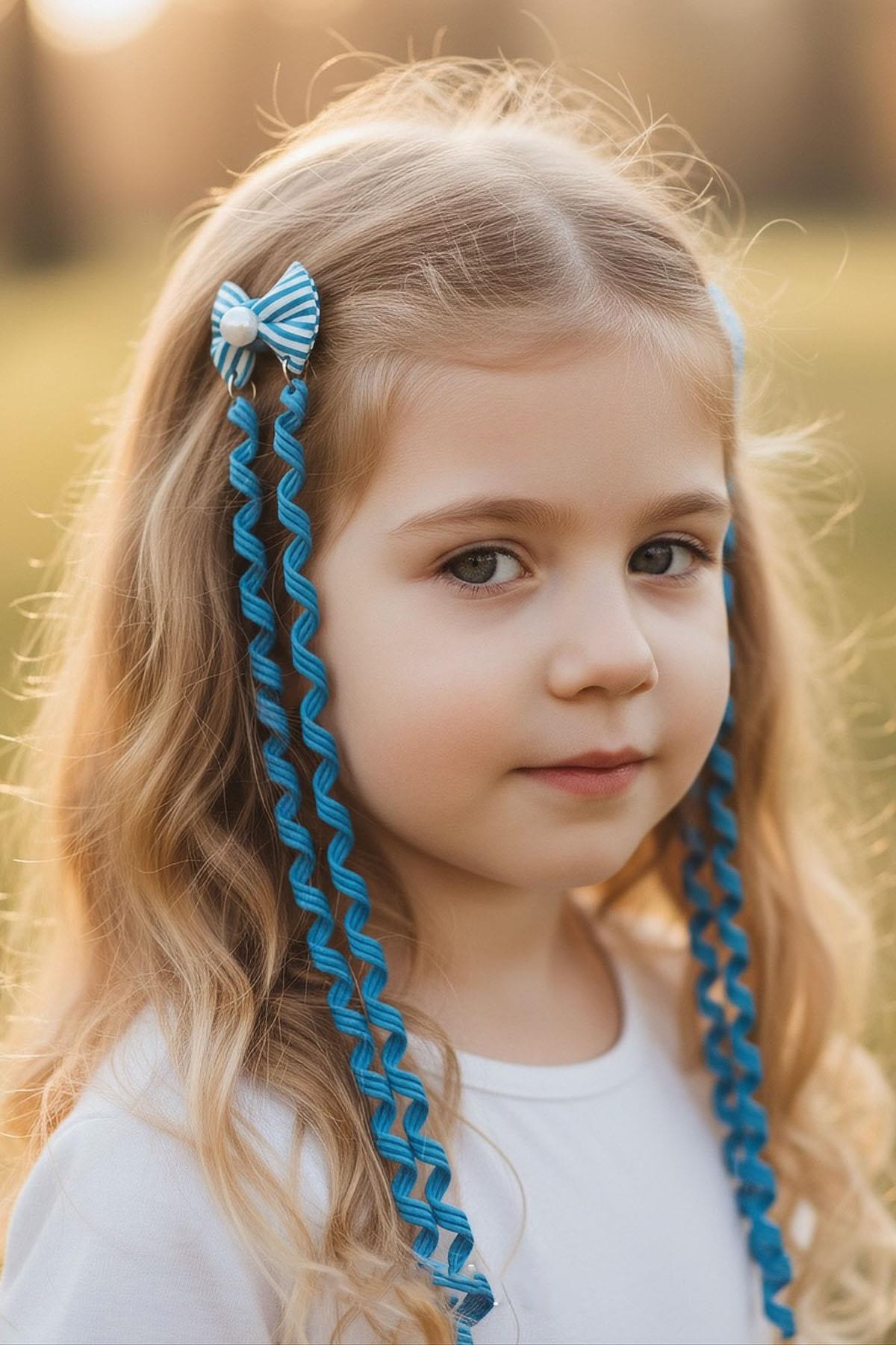 2'li Mavi Renk Kurdele Figürlü Çocuk Yan Toka