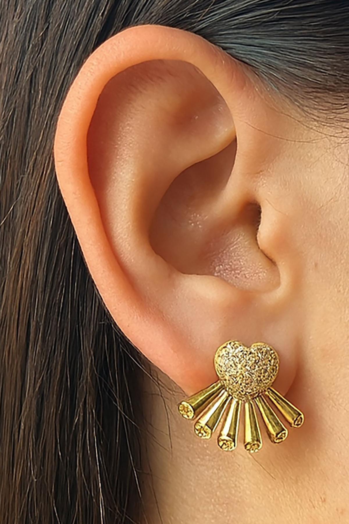 Altın Renk Taş Detaylı YSX Küpe (Çift)