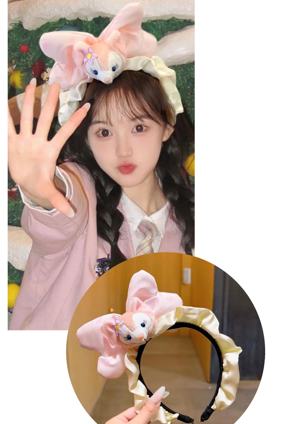 Pembe Renk Hayvan Figürlü Peluş Kurdele Taç