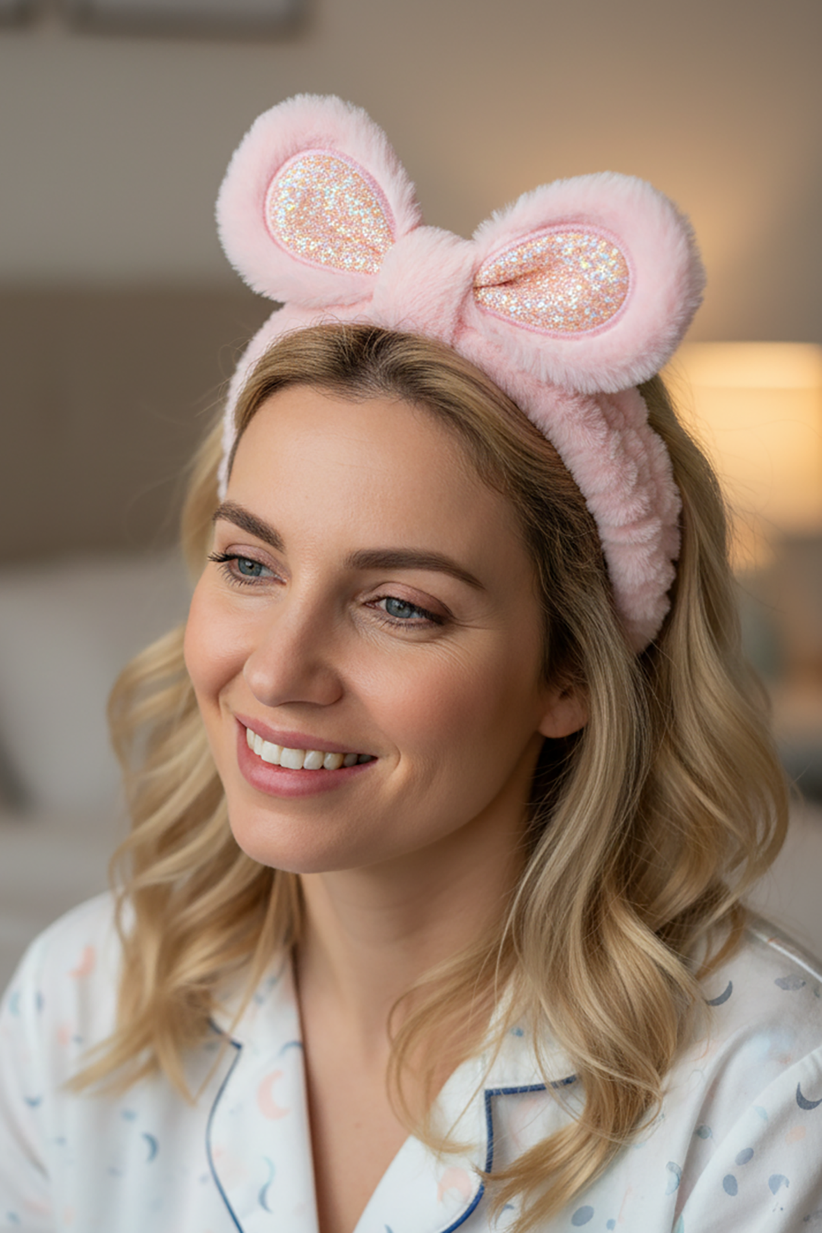 Pembe Renk Kulak Detaylı Peluş Saç Bandı