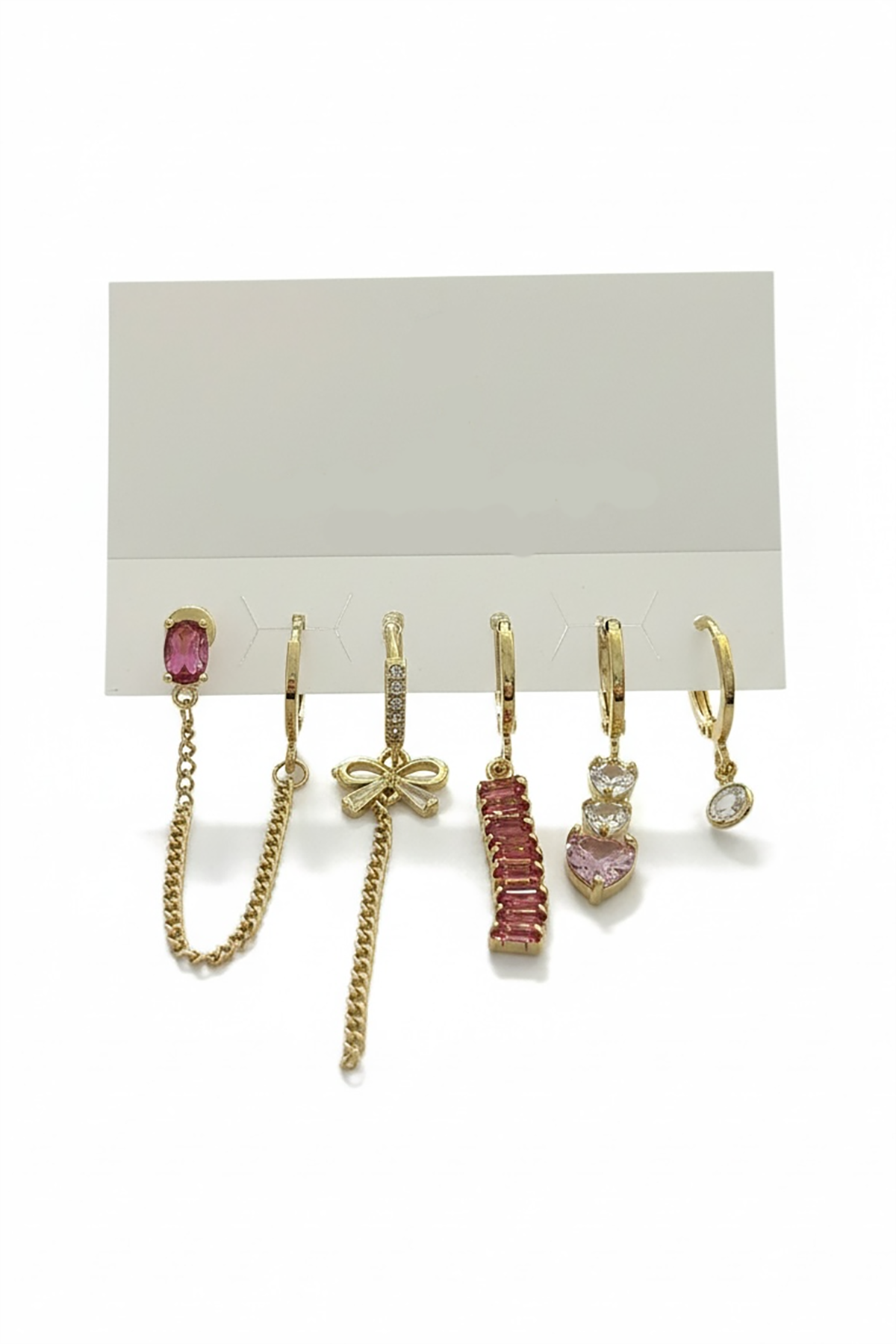 6'lı Altın Renk Taş Detaylı Küpe Set