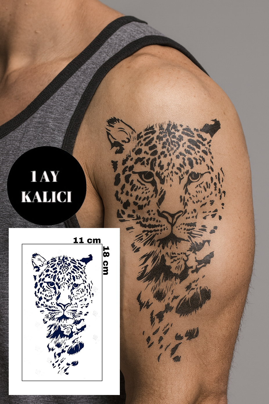 Kaplan Figürlü 12 Saat Sonra Kararan Geçici Orta Dövme Tattoo