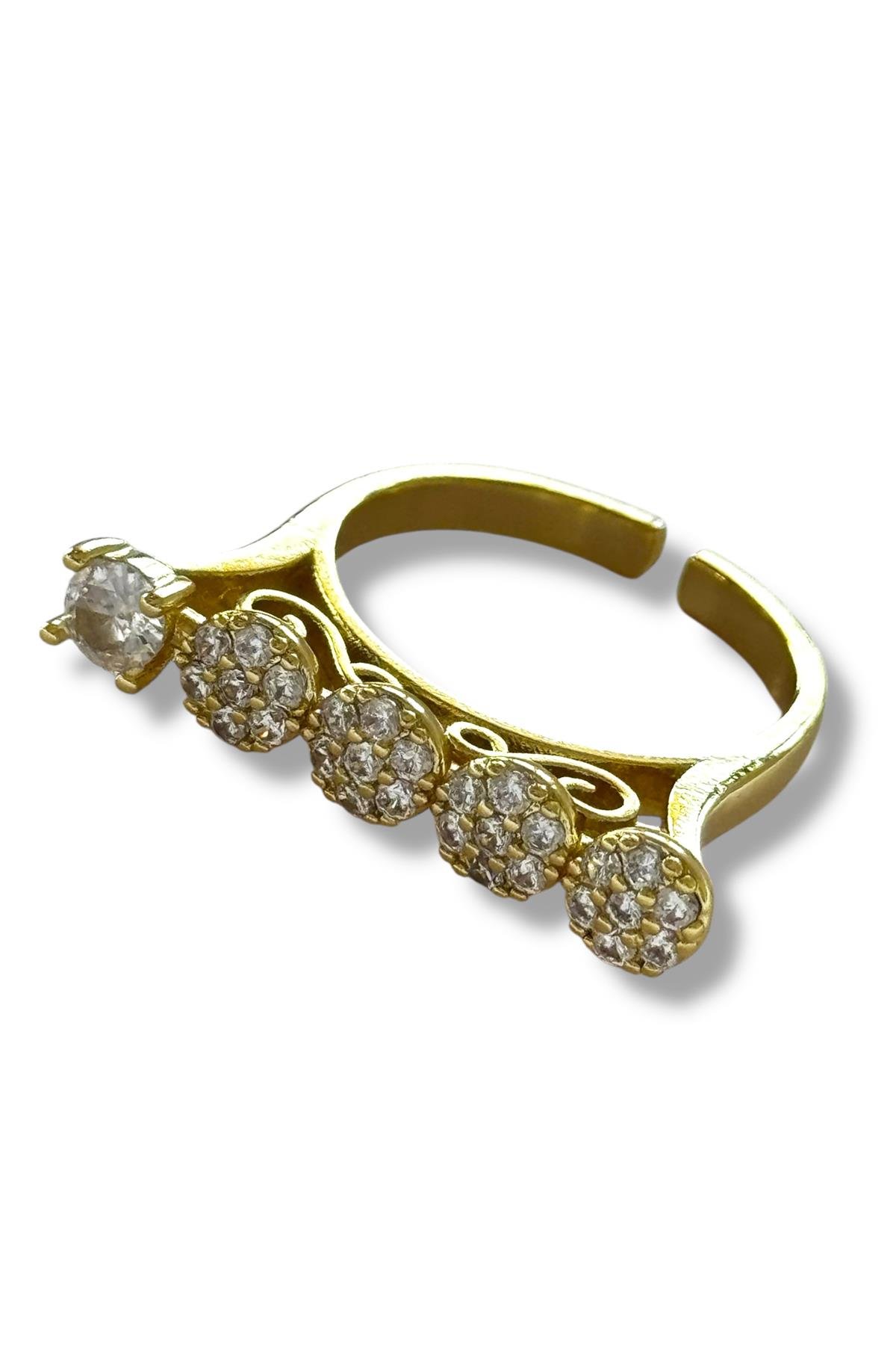 Altın Renk Taş Detaylı Ayarlanabilir Yüzük