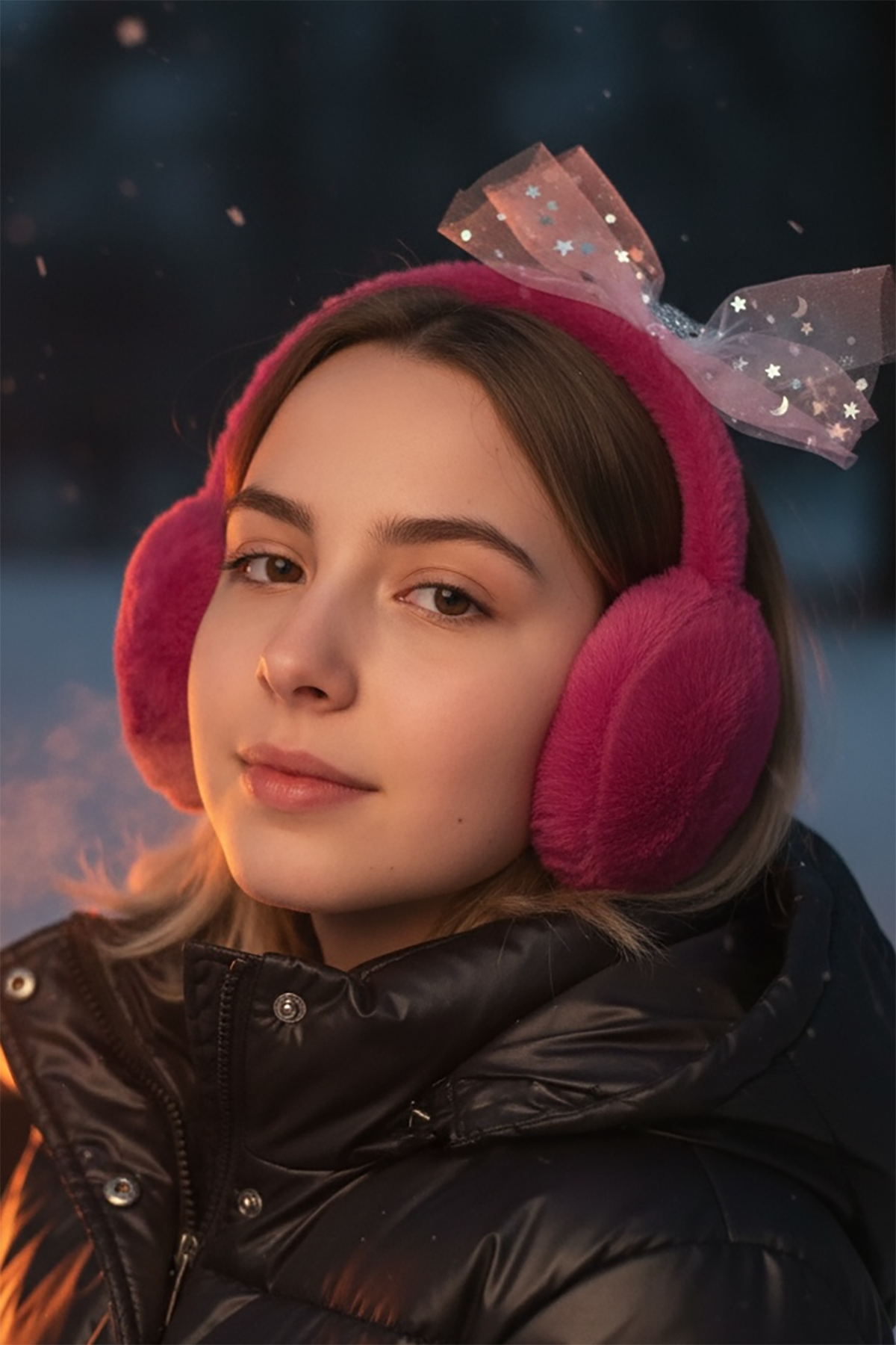 Mürdüm Renk Kurdele Figürlü Peluş Kulaklık