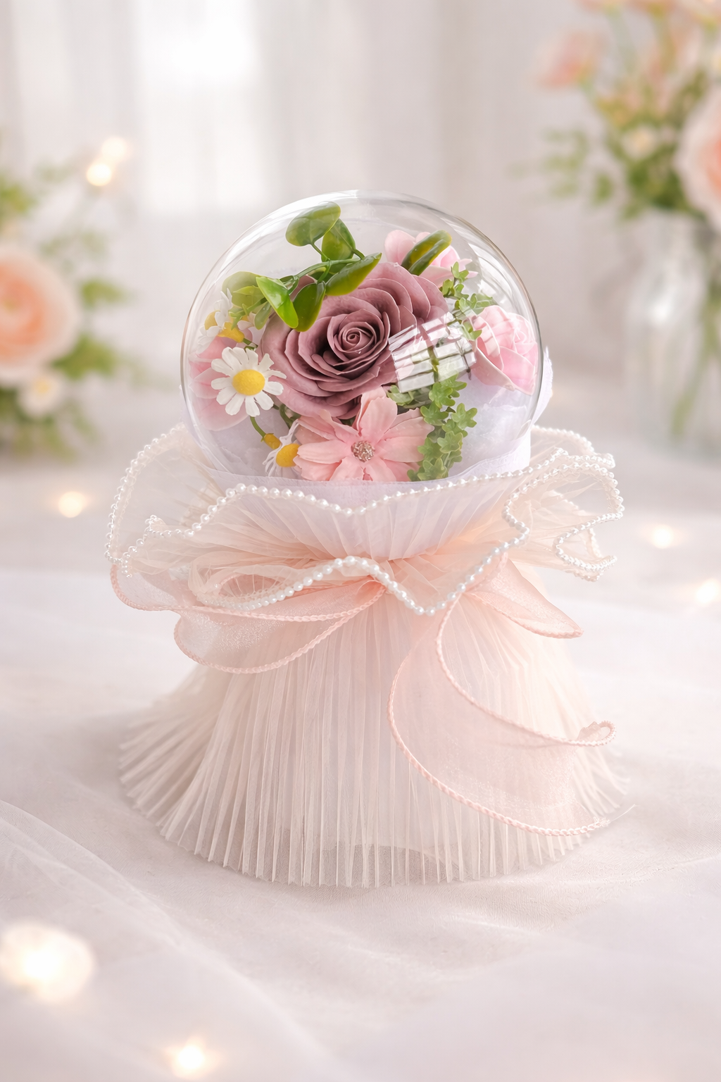 Pembe Renk Çiçek Aranjman Küresi