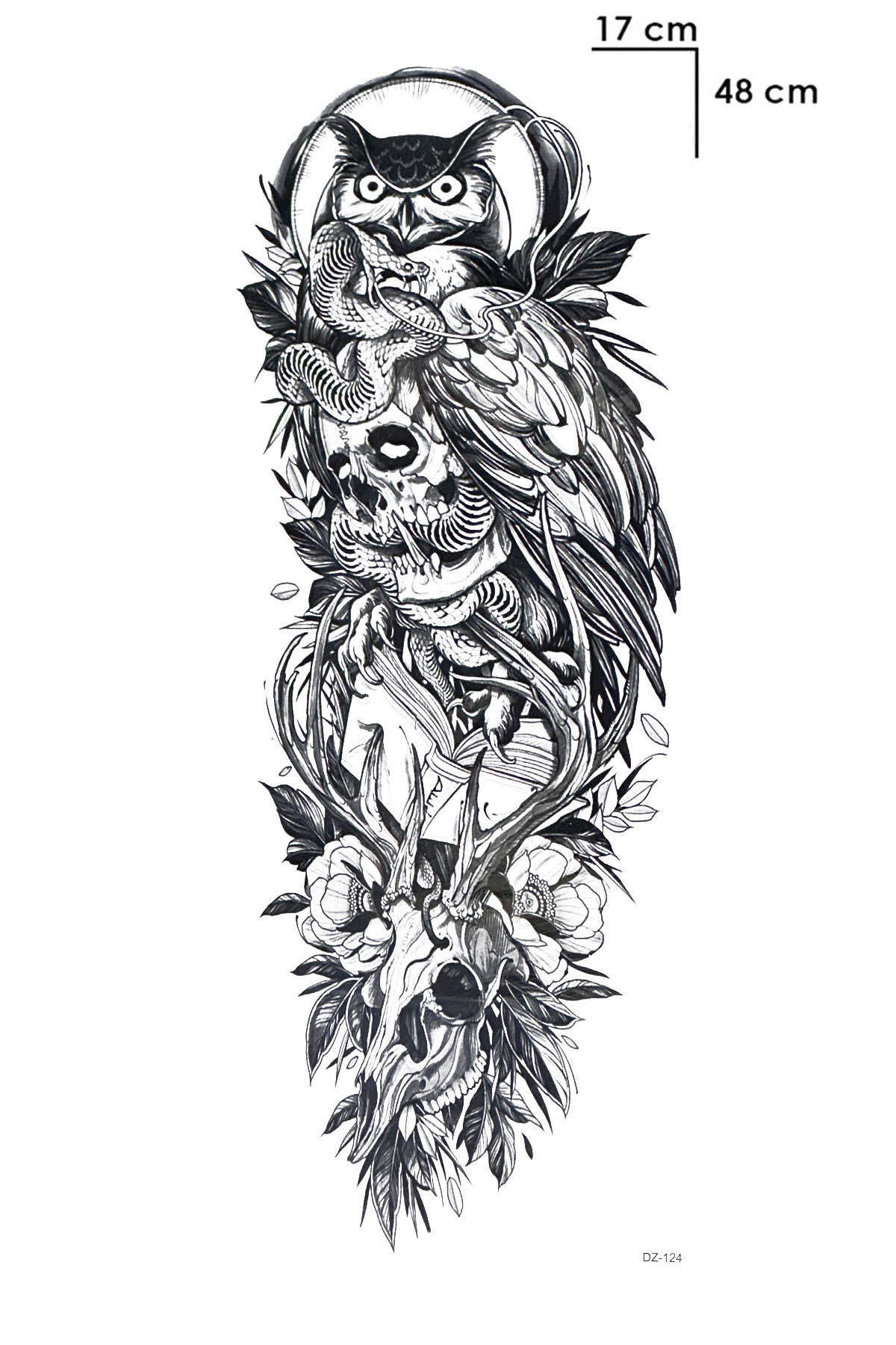Baykuş Ve Kurukafa Geçici Dövme Tattoo