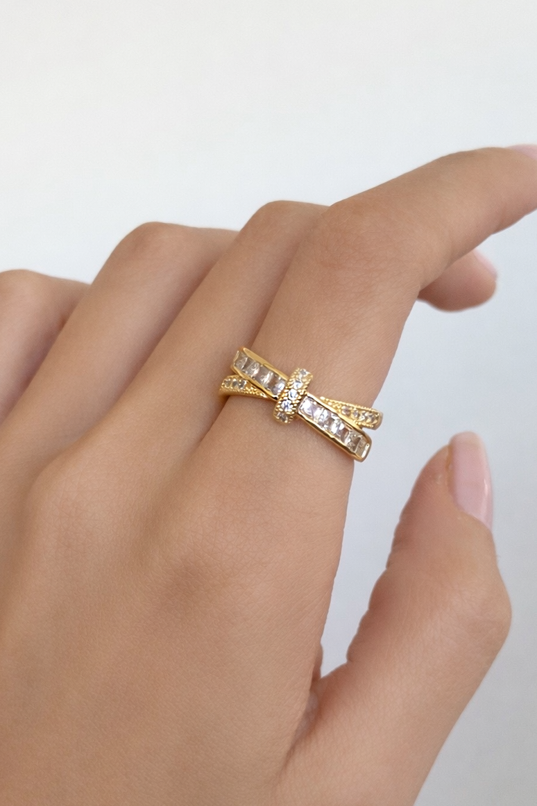 Altın Renk Taşlı Ayarlanabilir Yüzük