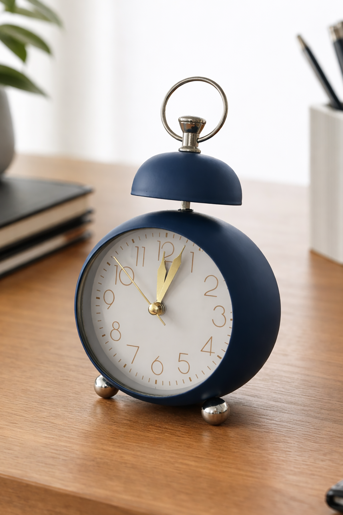 Lacivert Renk Mini Dekoratif Işıklı Alarmlı Yuvarlak Masa Saati