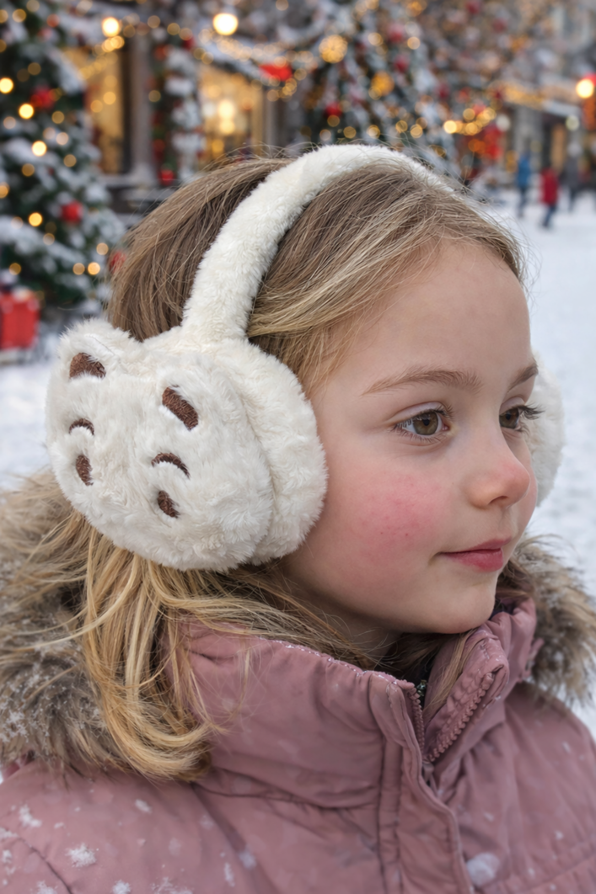 Krem Renk Ayıcık Figürlü Peluş Kulaklık