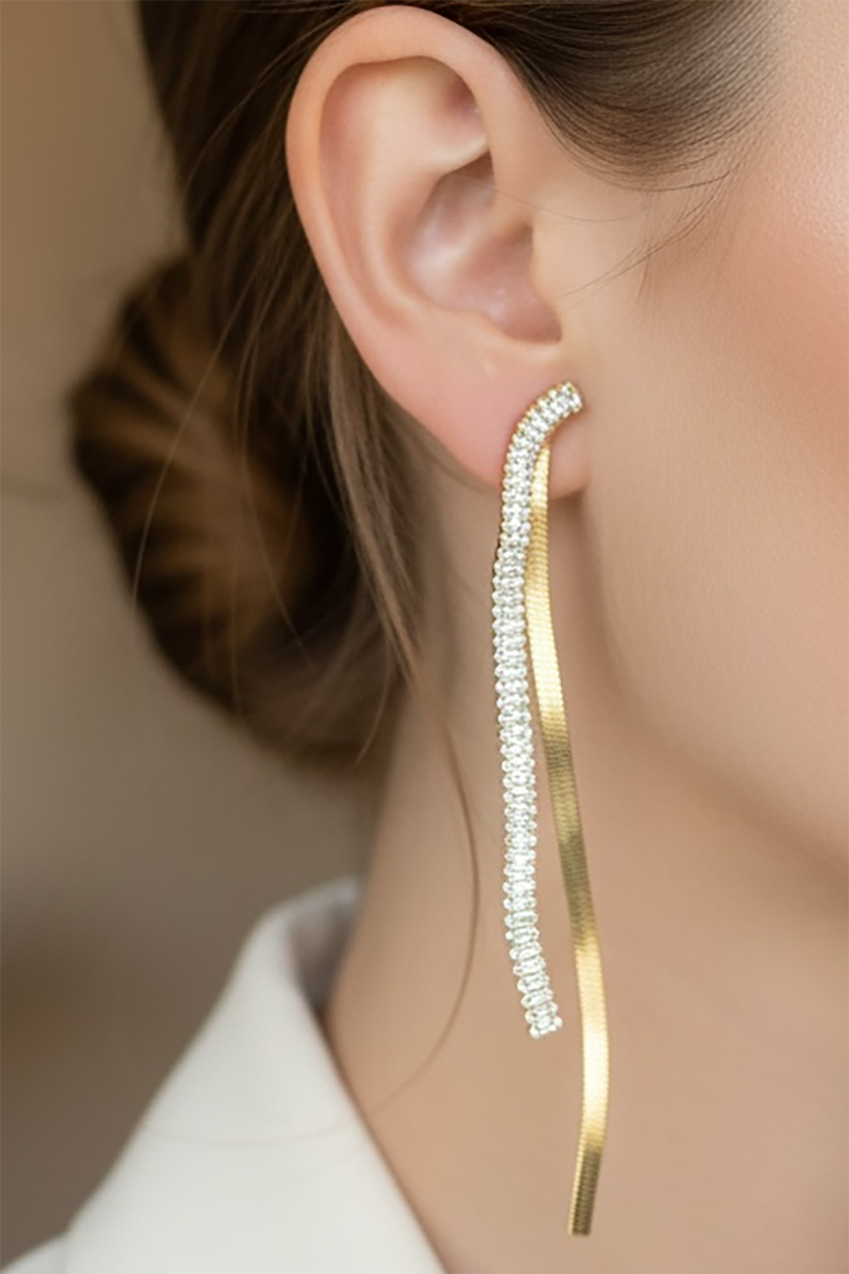 Altın Renk Taş Detaylı 14k Altın Kaplama Küpe (Çift)