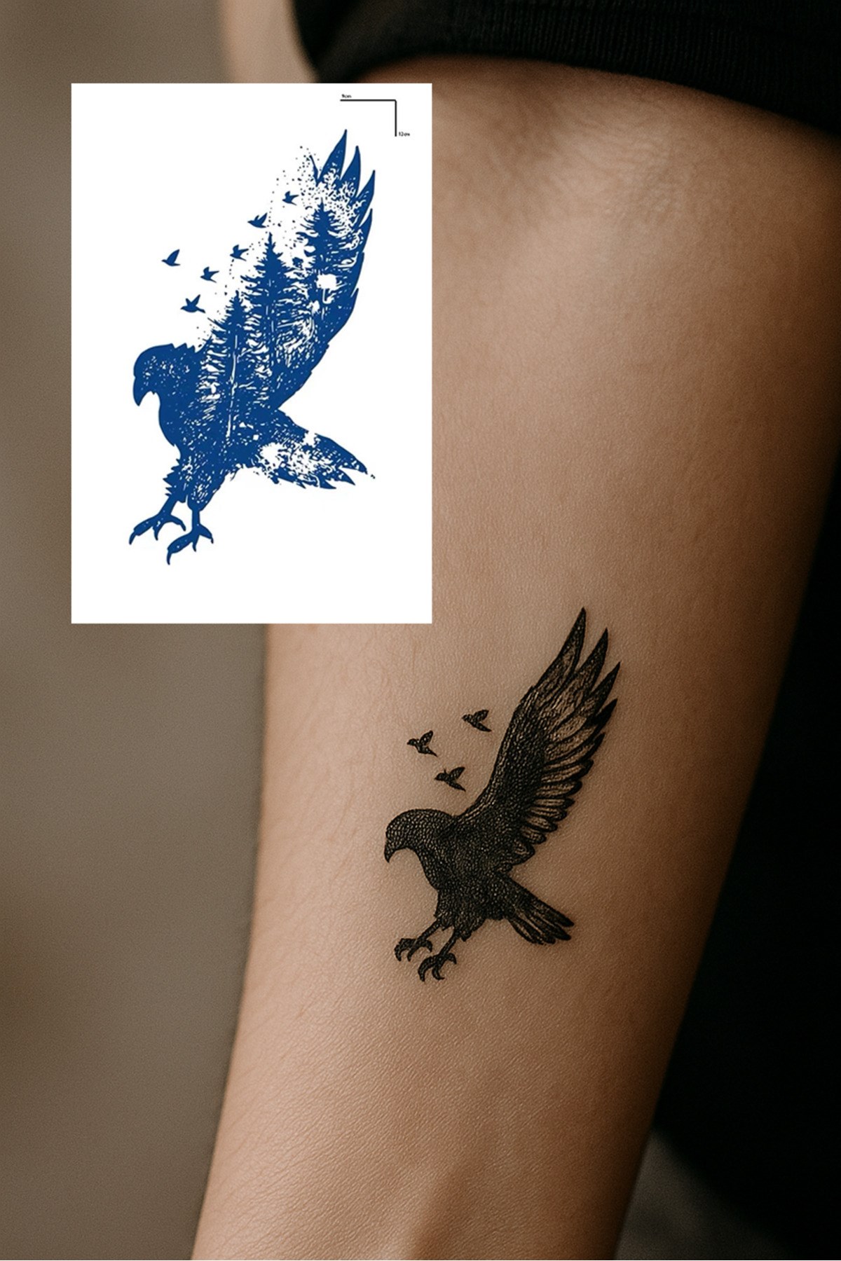 Kuş Sonradan Kararan Yarı Kalıcı Geçici Dövme Tattoo