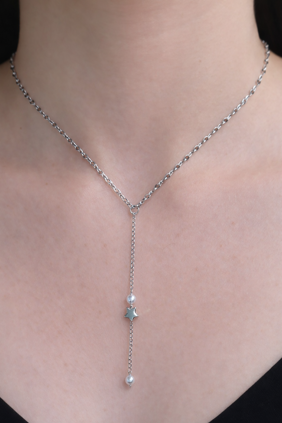 Gümüş Renk Yıldız Figürlü Çelik Y Kolye