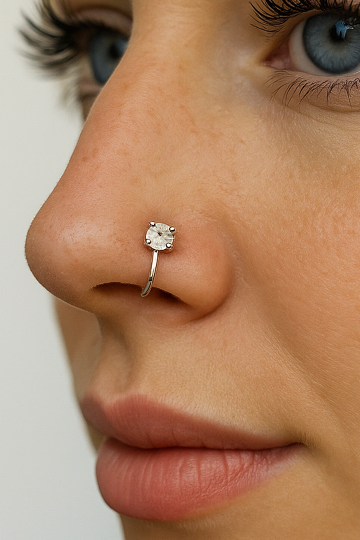Gümüş Renk Taş Detaylı Sıkıştırmalı Deliksiz Hızma Piercing (Tek)