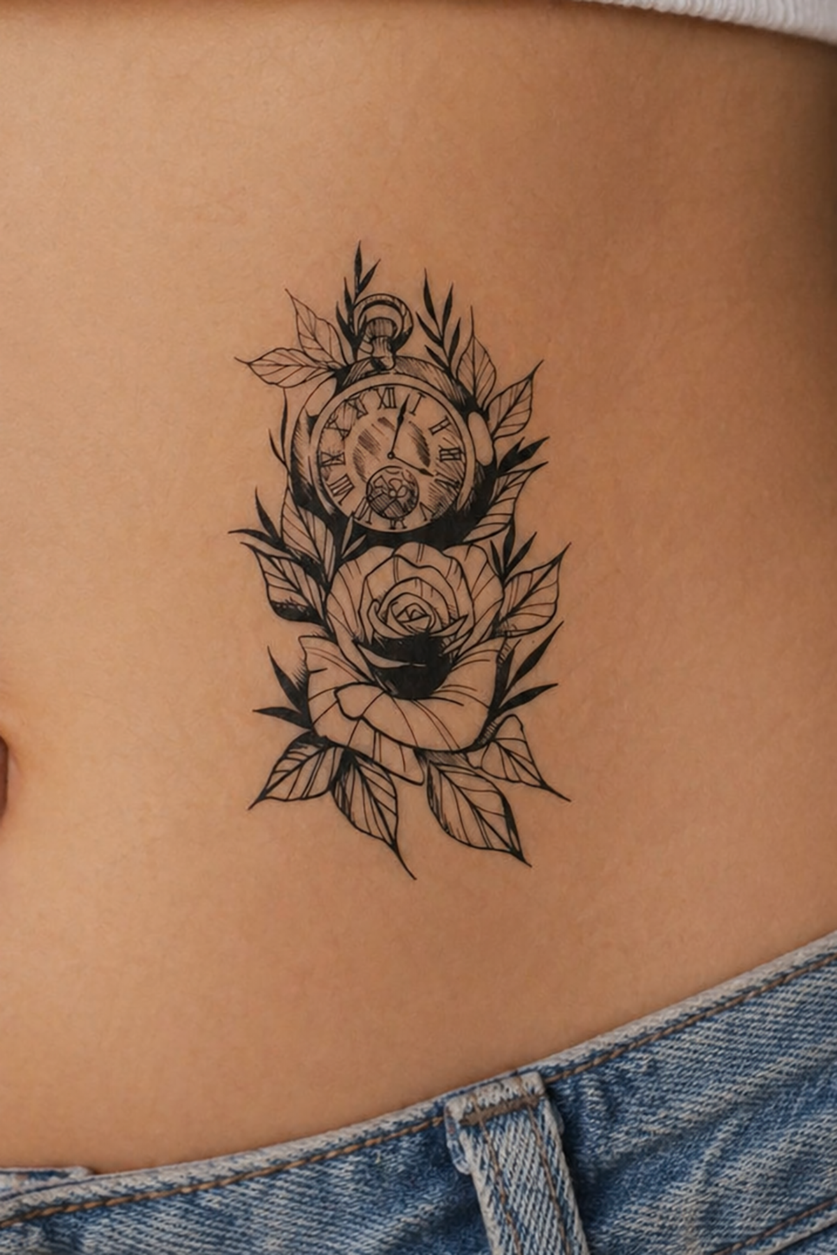 Geçici Gül Ve Saat Figürlü Mini Dövme Tattoo