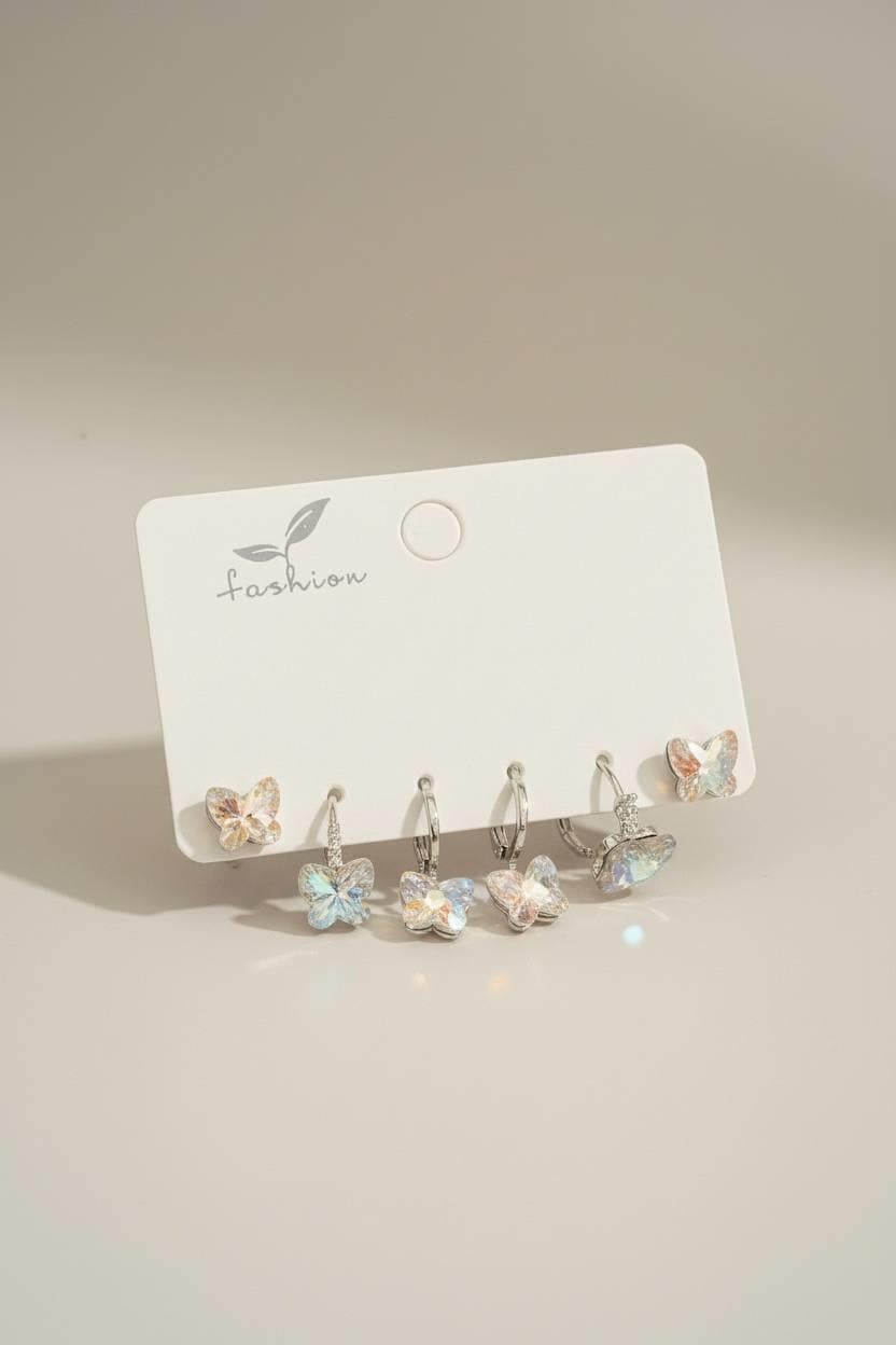 Gümüş Renk 6'lı Taş Detaylı Set Küpe