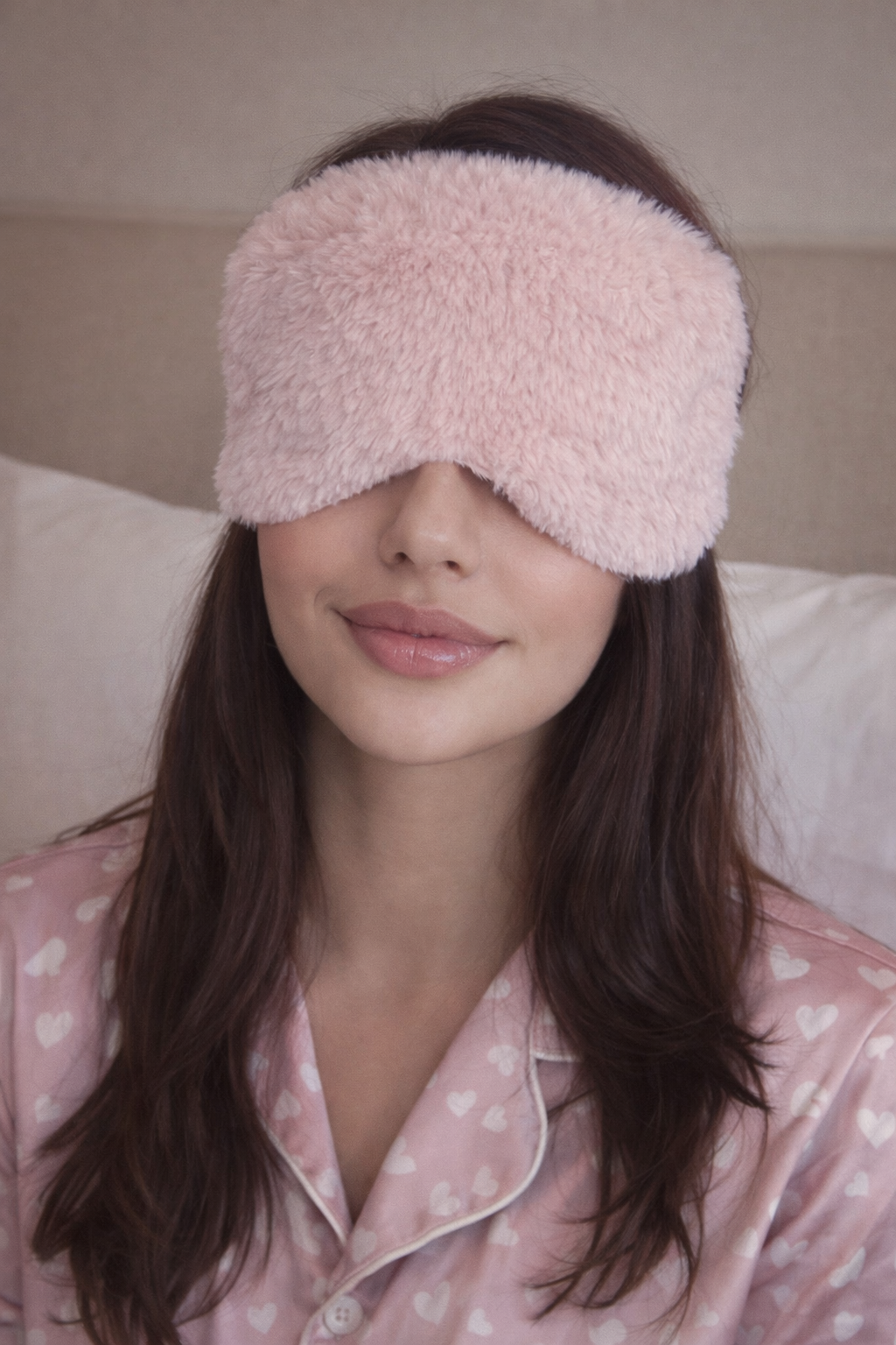 Pembe Renk Sim Detaylı Peluş Uyku Bandı