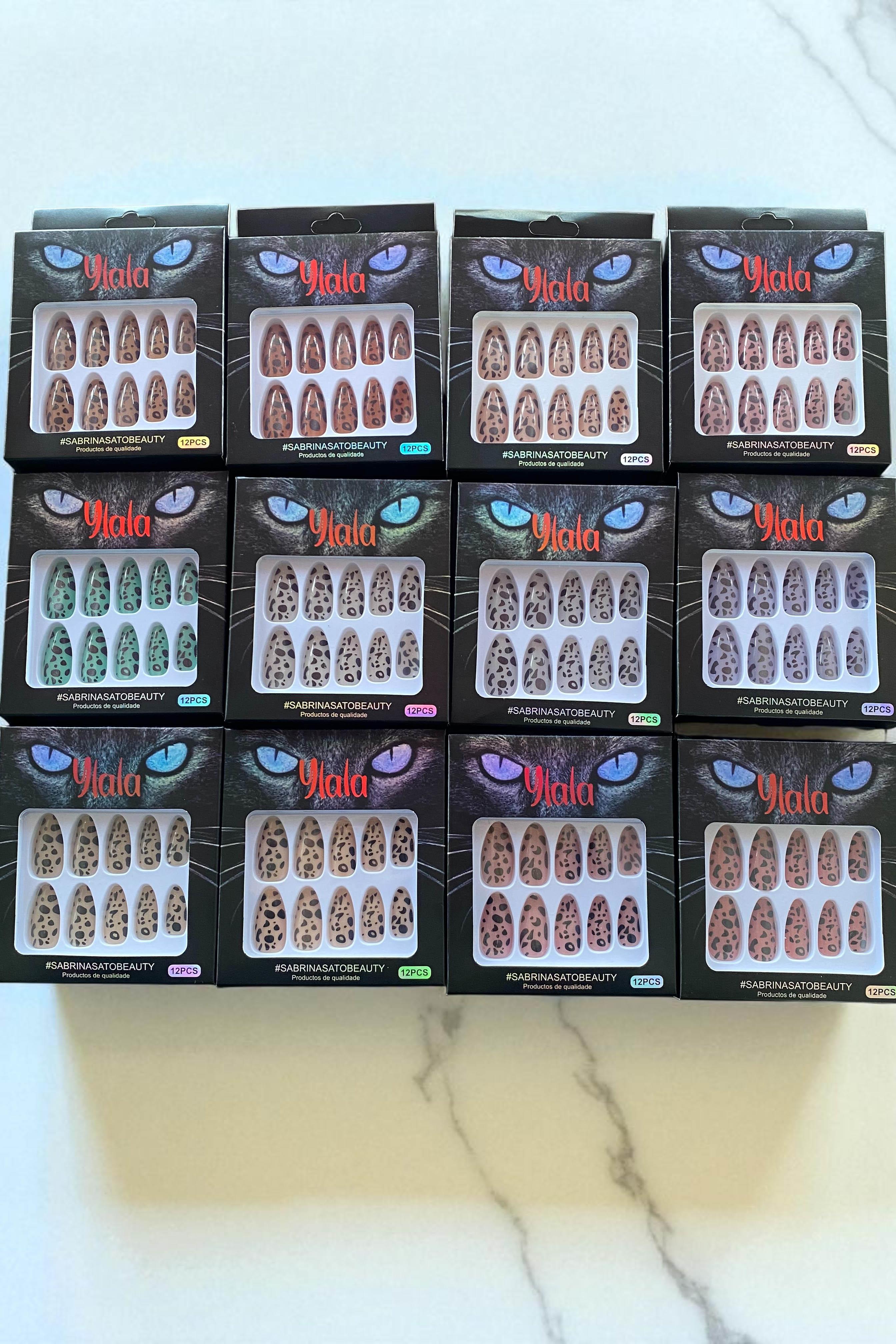 12'li Karışık Renk Leopar Desenli Takma Tırnak Set
