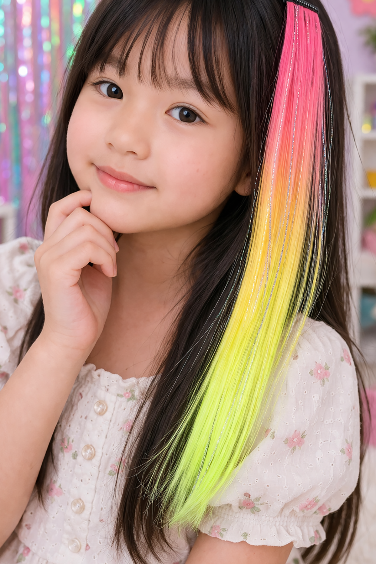 Sarı Ve Pembe Renk Simli Yan Postiş (50cm)