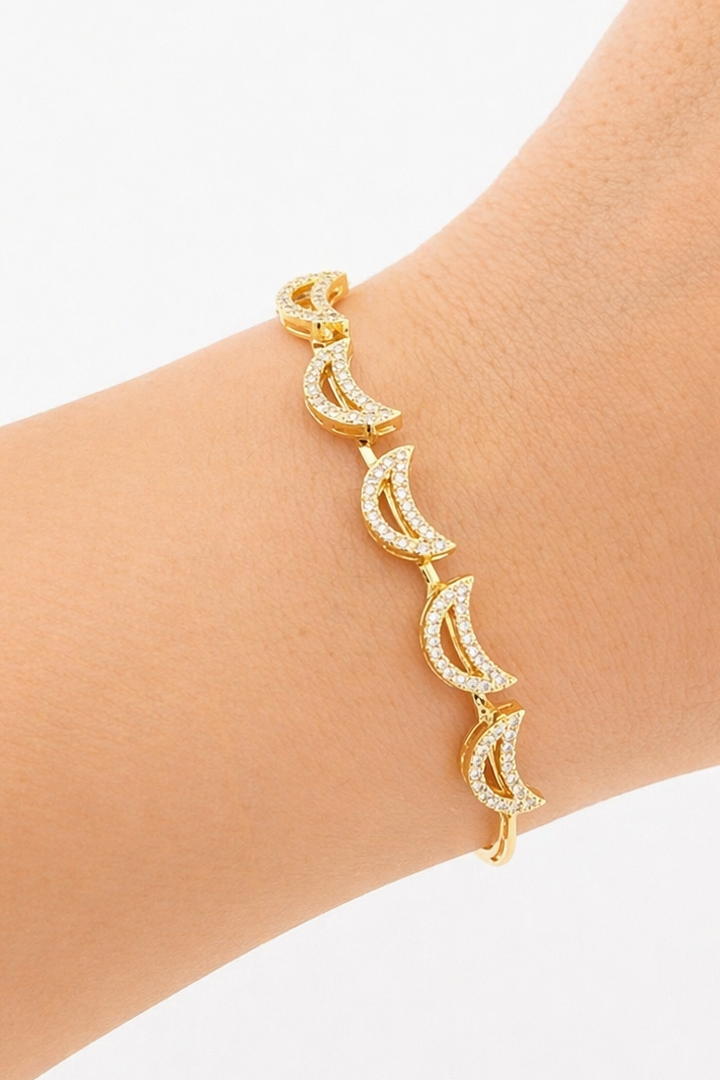 Altın Renk Ay Figürlü Kelepçe Bileklik