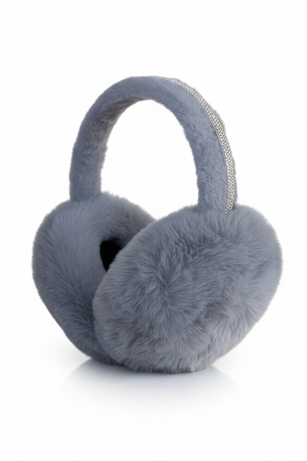 Gri Renk Taş Detaylı Peluş Kulaklık