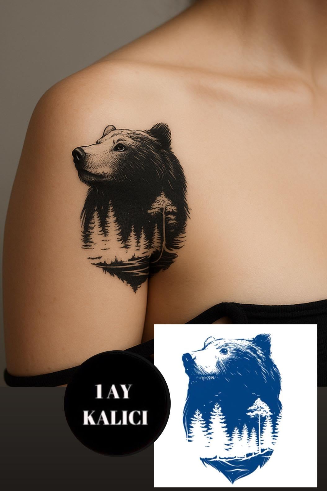 Ayı Figürlü 12 Saat Sonra Kararan Geçici Mini Dövme Tattoo