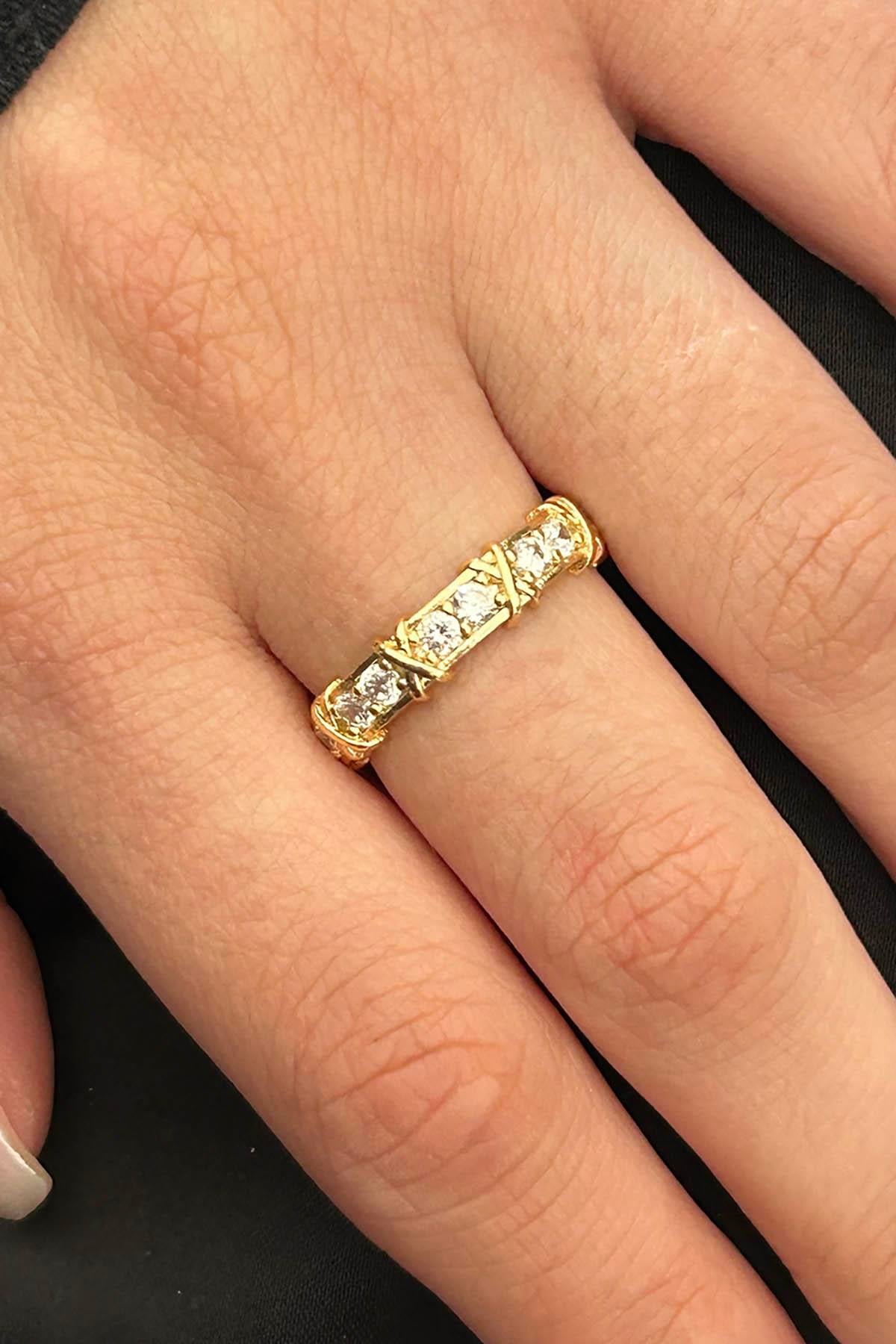 Altın Renk Taş Detaylı Ayarlanabilir Yüzük