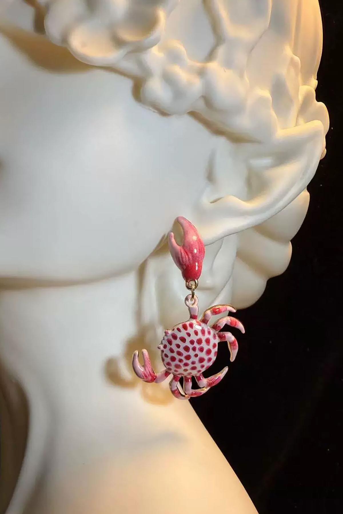 Karışık Renk Yengeç Figürlü Tasarım Küpe(Çift)