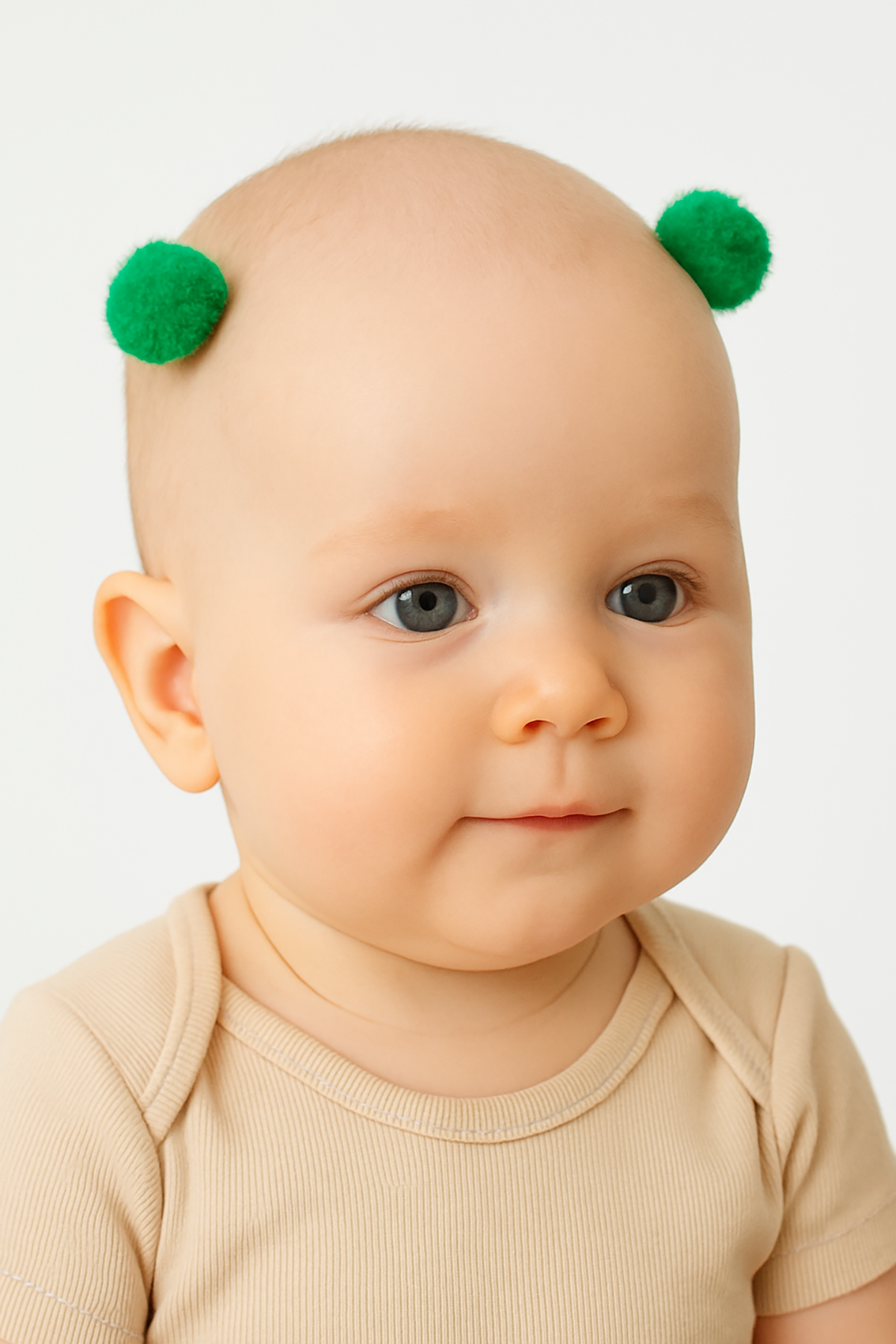 2'li Yeşil Renk Ponponlu Saçsız Bebek Tokası