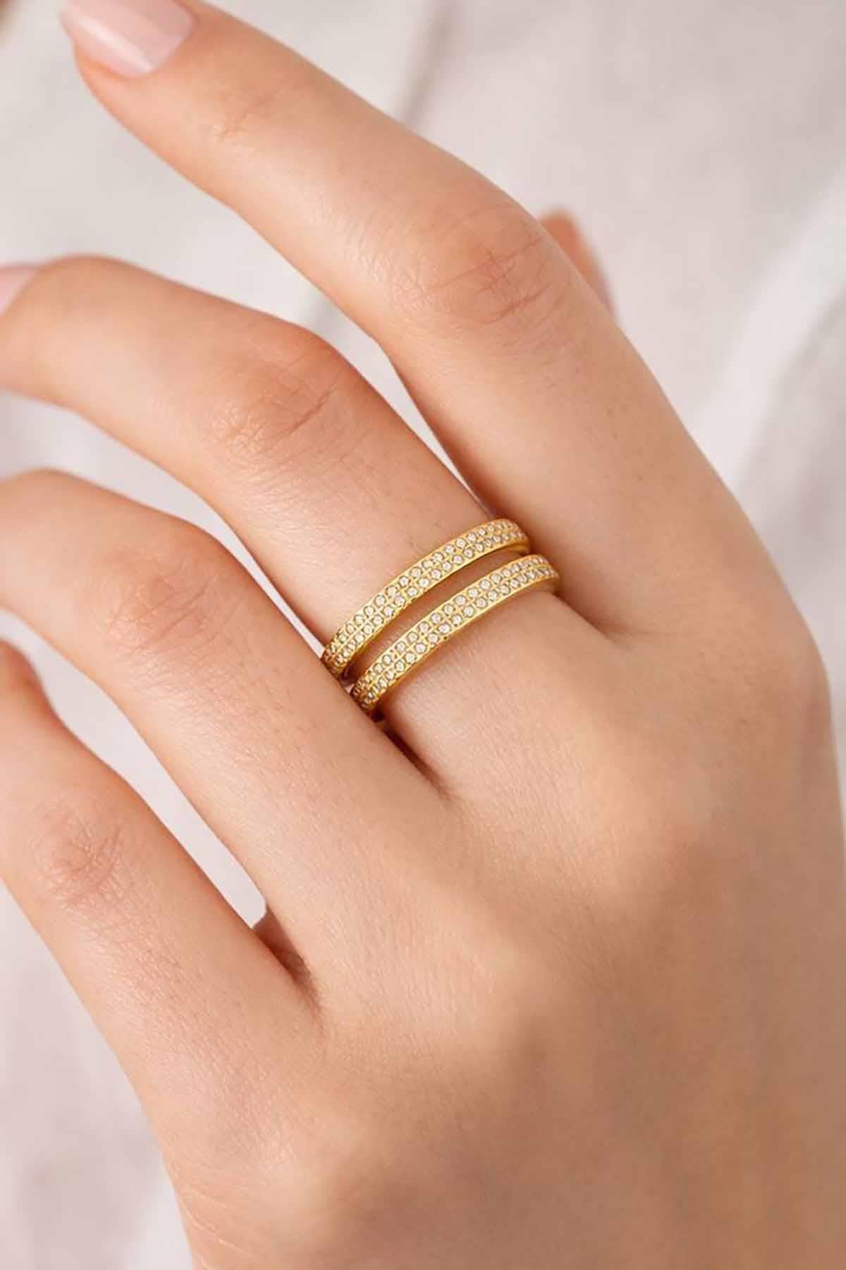 Altın Renk Taş Detaylı Ayarlanabilir  Yüzük