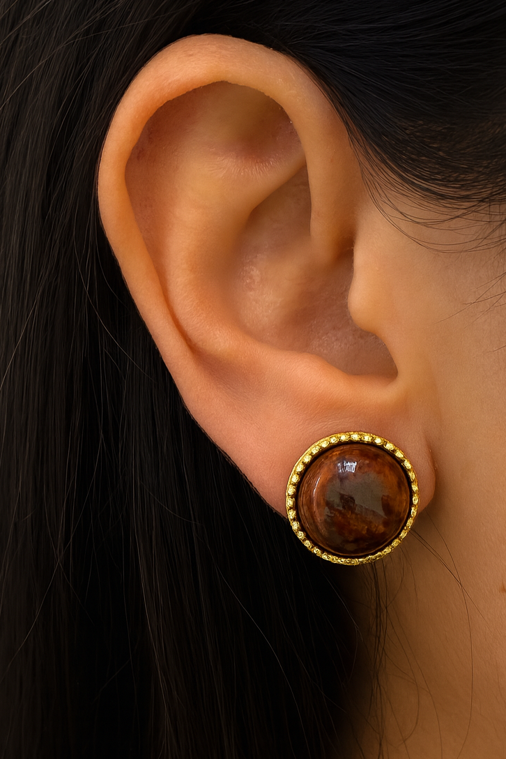 Altın Renk Leopar Detaylı Küpe (Çift)