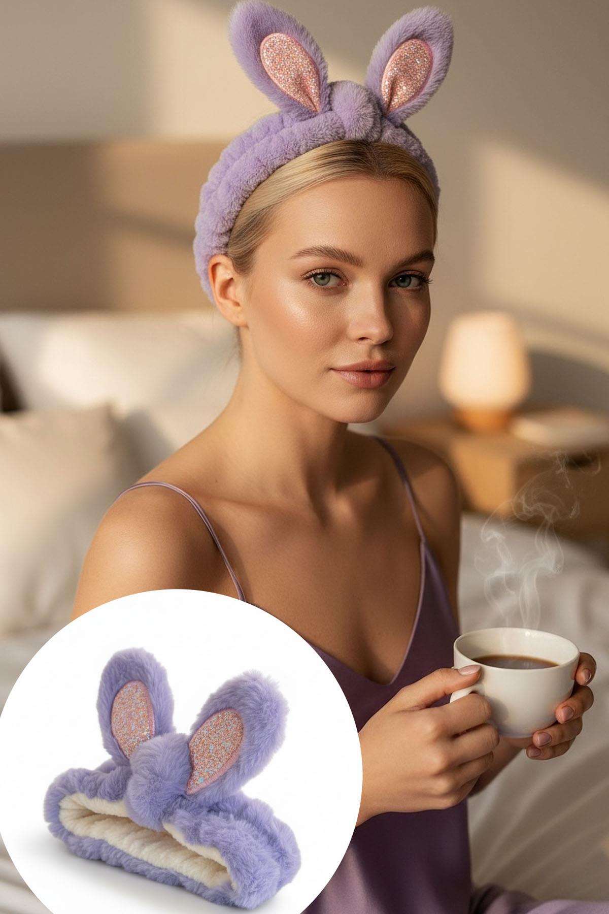 Mor Renk Kulak Detaylı Peluş Saç Bandı