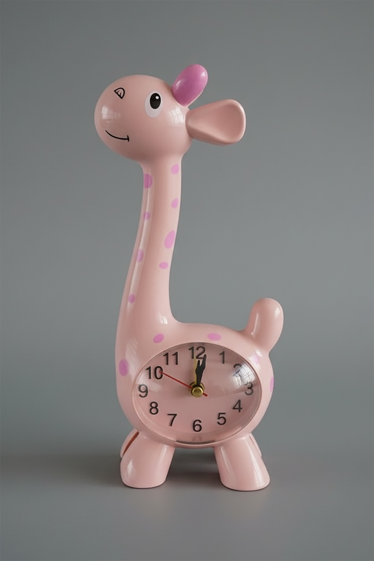 Pembe Renk Zürafa Figürlü Dekoratif Alarmlı Masa Saati