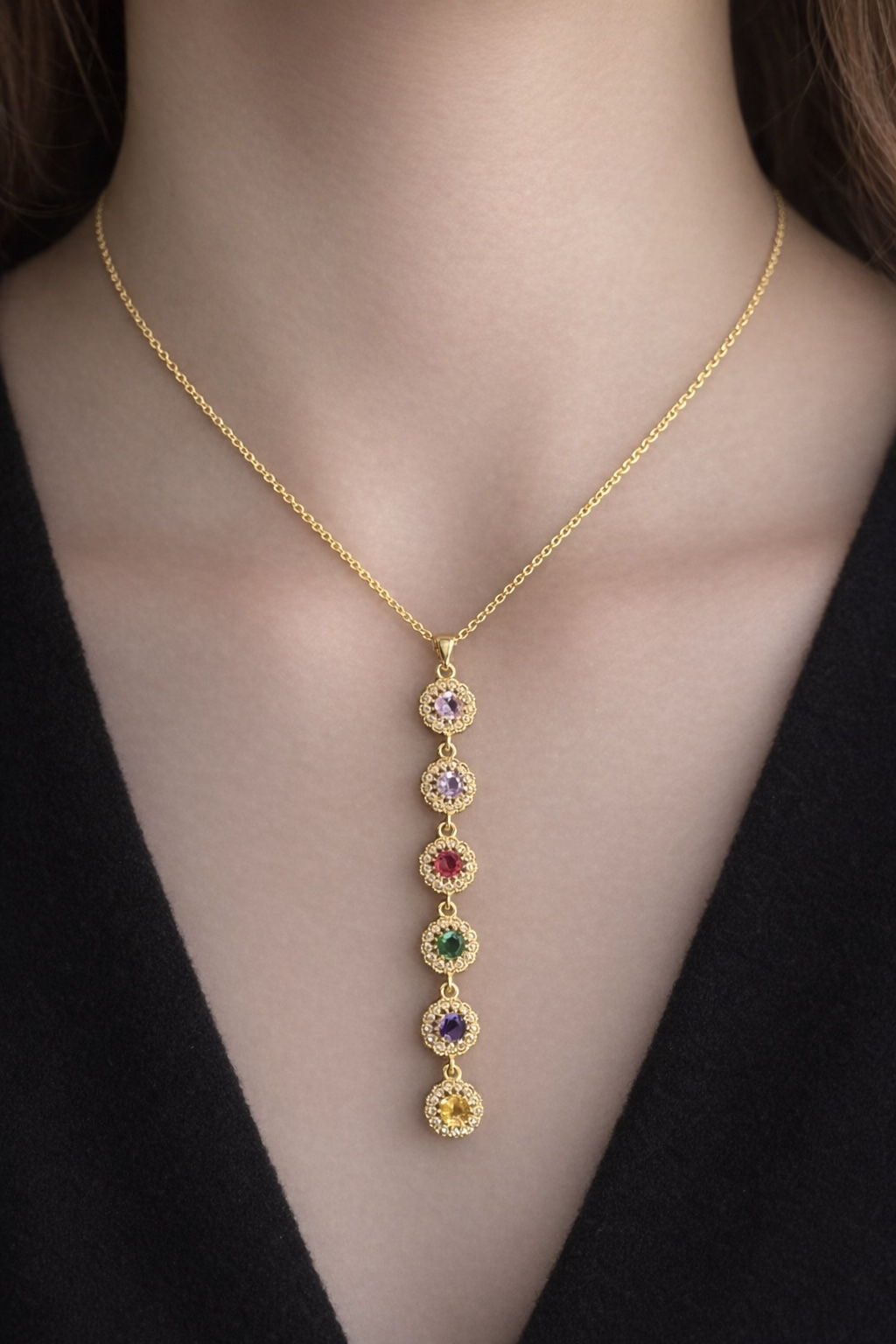 Altın Renk Taşlı 14K Altın Kaplama Y Kolye