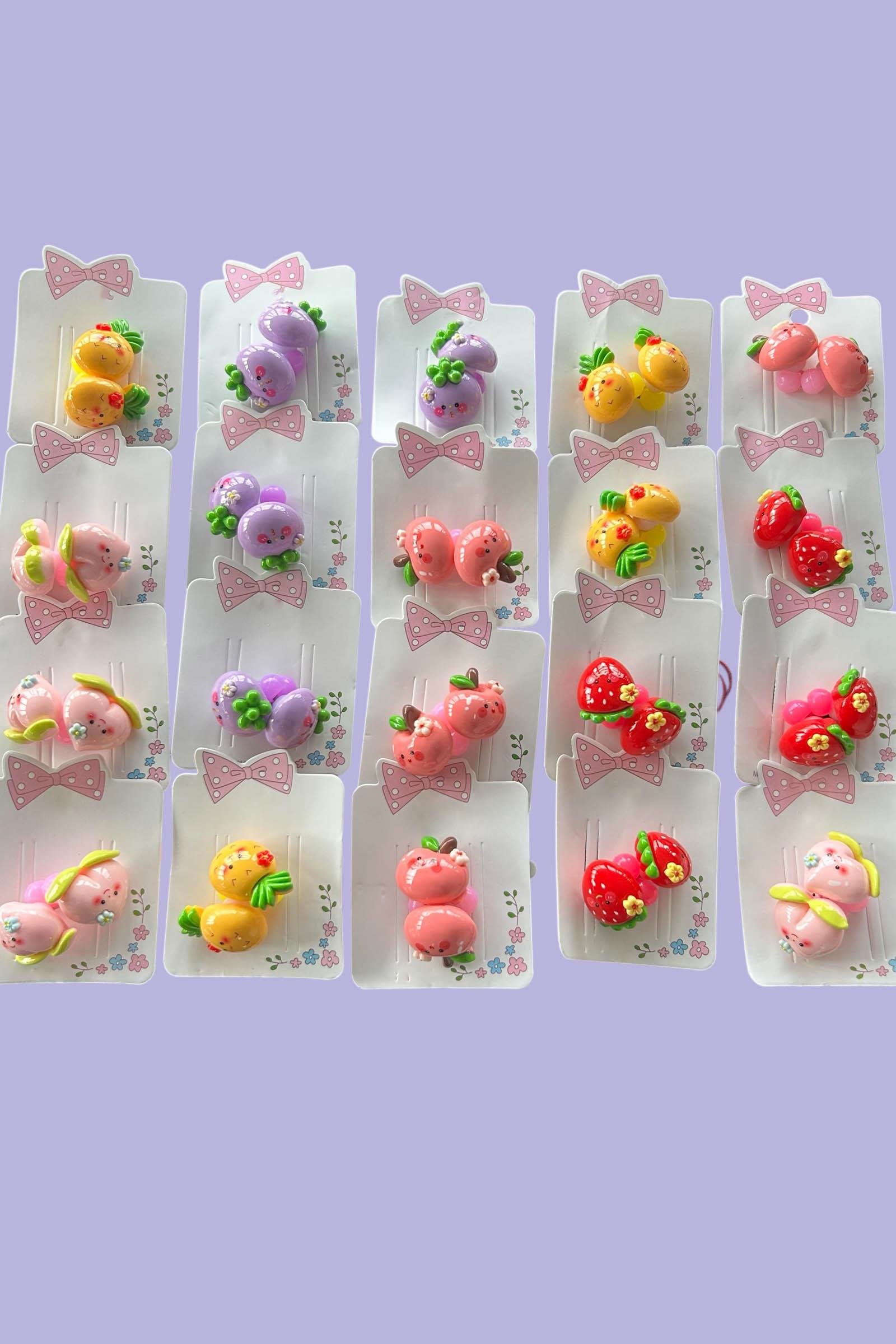 20'li Karışık Renk Meyve Figürlü Çocuk Lastik Toka Set