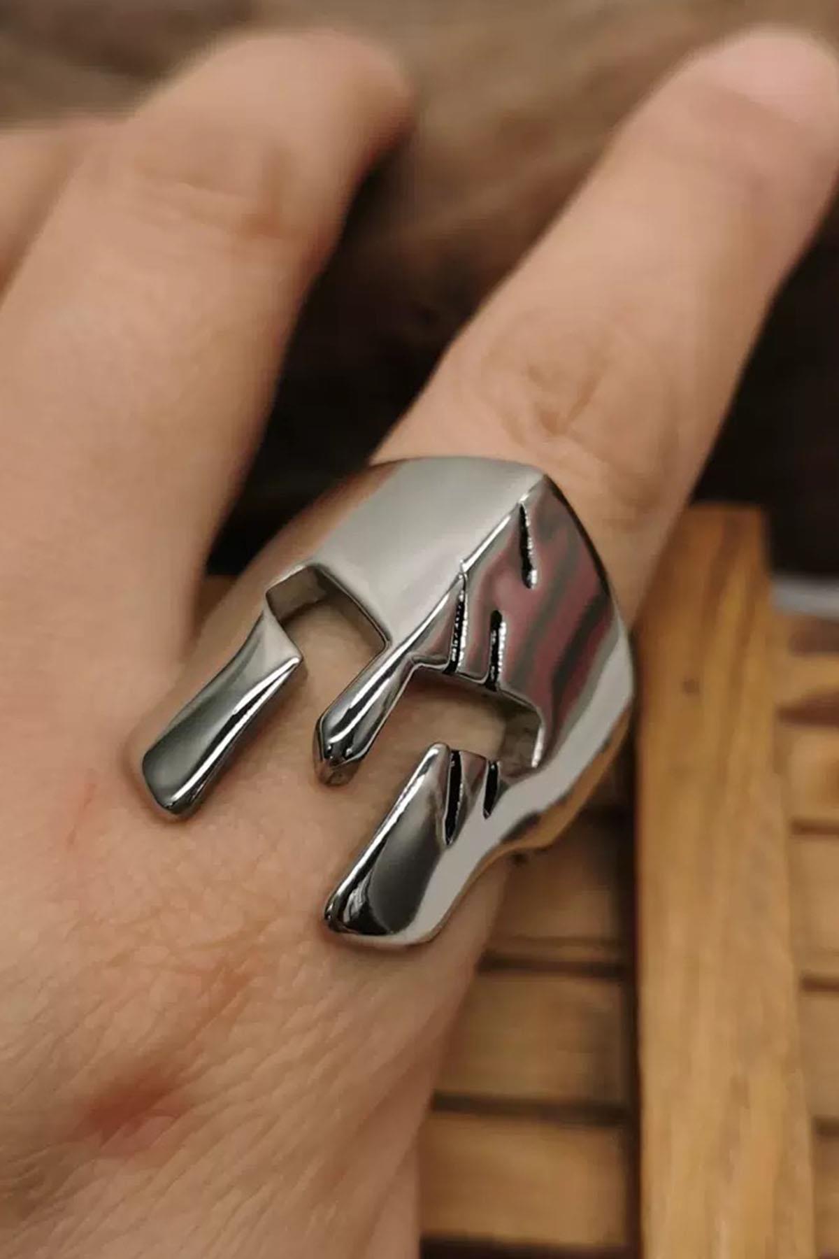 Gümüş Renk Maske Figürlü Ayarlanabilir Çelik Erkek Yüzük