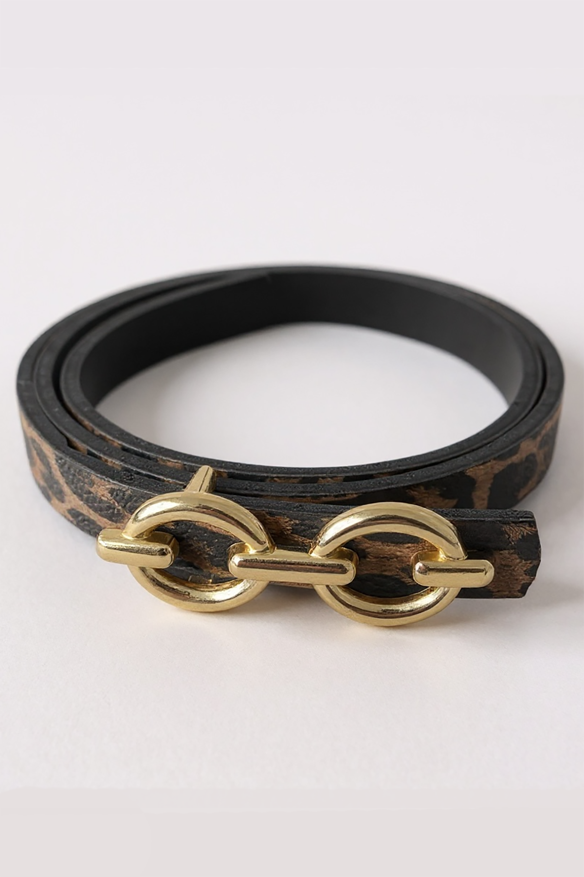 Altın Renk Leopar Desenli Kadın Deri Kemer
