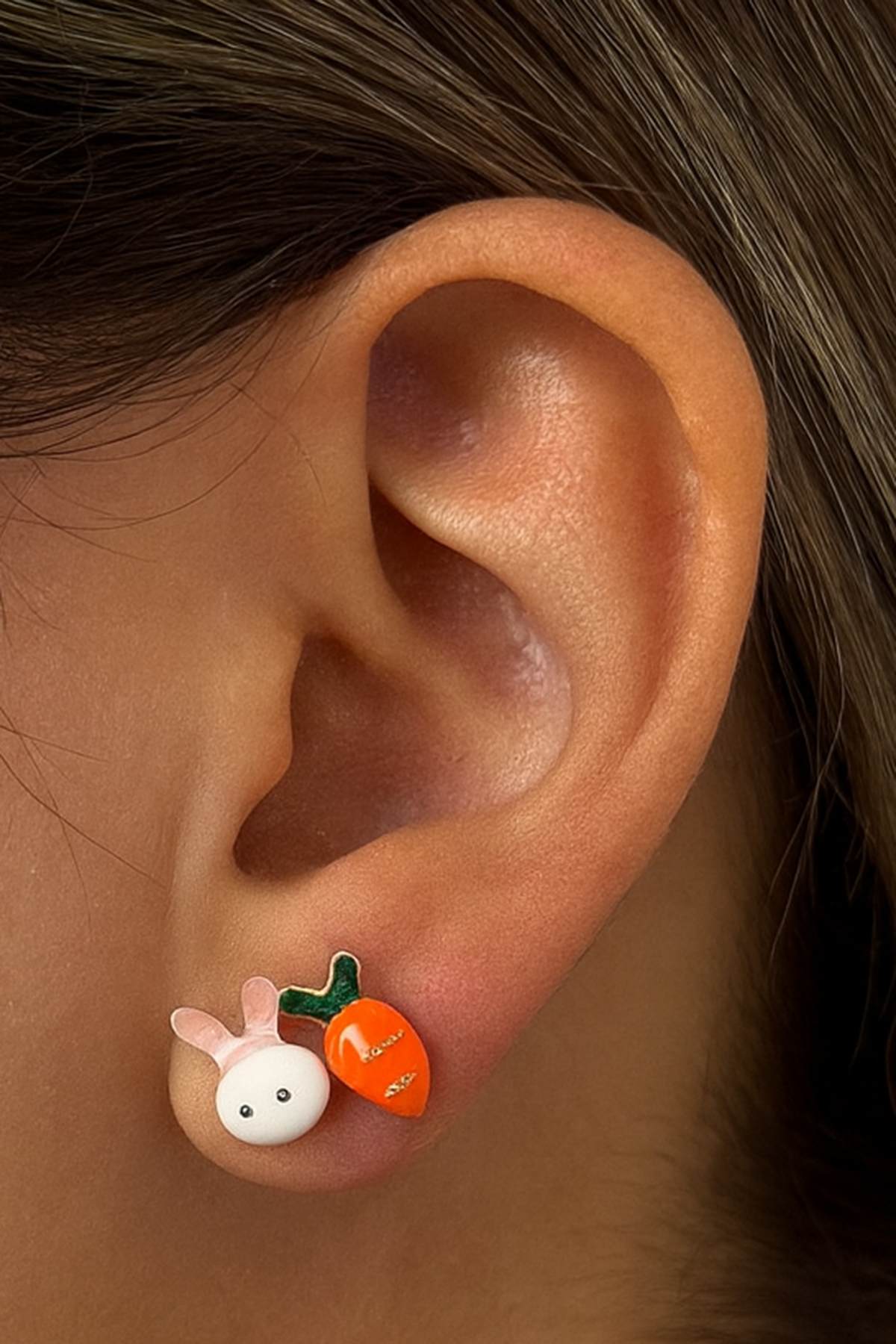 Karışık Renk Havuç Ve Tavşan Figürlü Çocuk Küpe (Çift)