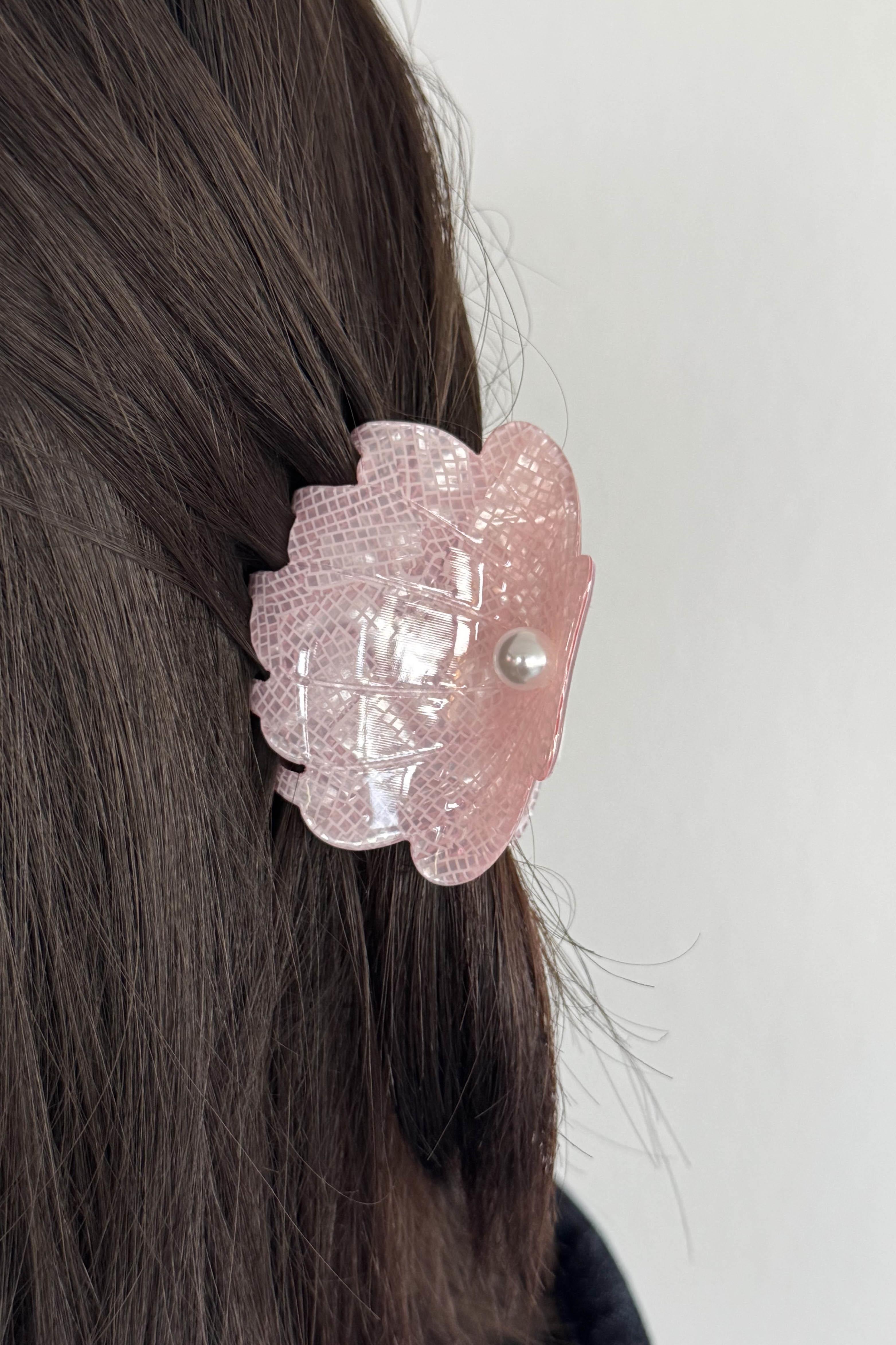 Pembe Renk Deniz Kabuğu Figürlü Kemik Mini Mandal Toka