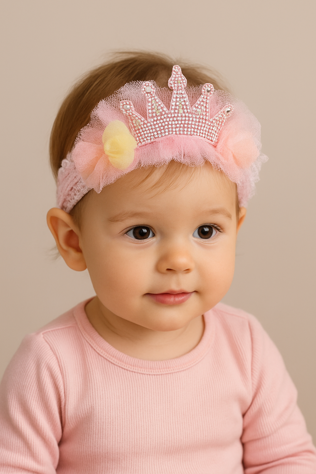 Pembe Renk Taç Figürlü Çocuk Saç Bandı